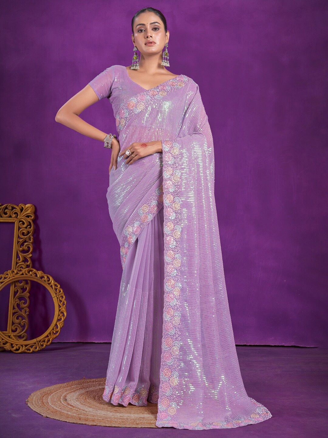 

Anouk Embellished Sequinned Pure Georgette Saree, Mauve