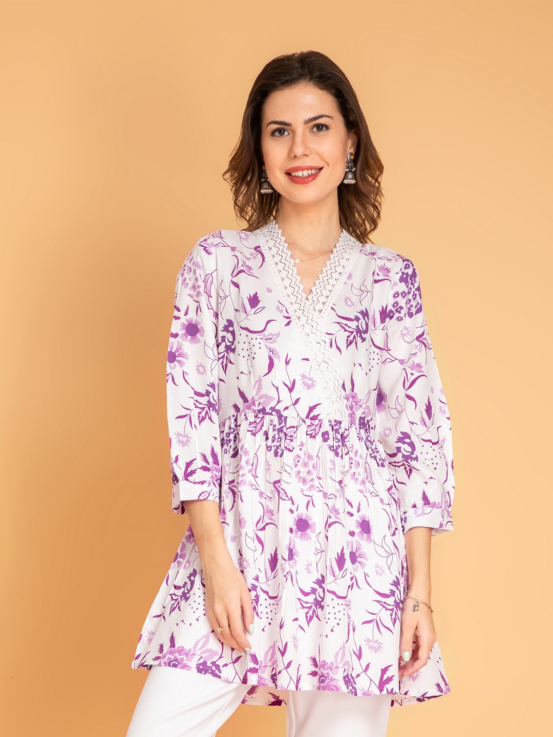 

fabGLOBAL V-Neck Floral Print Shirt Style Top, Pink