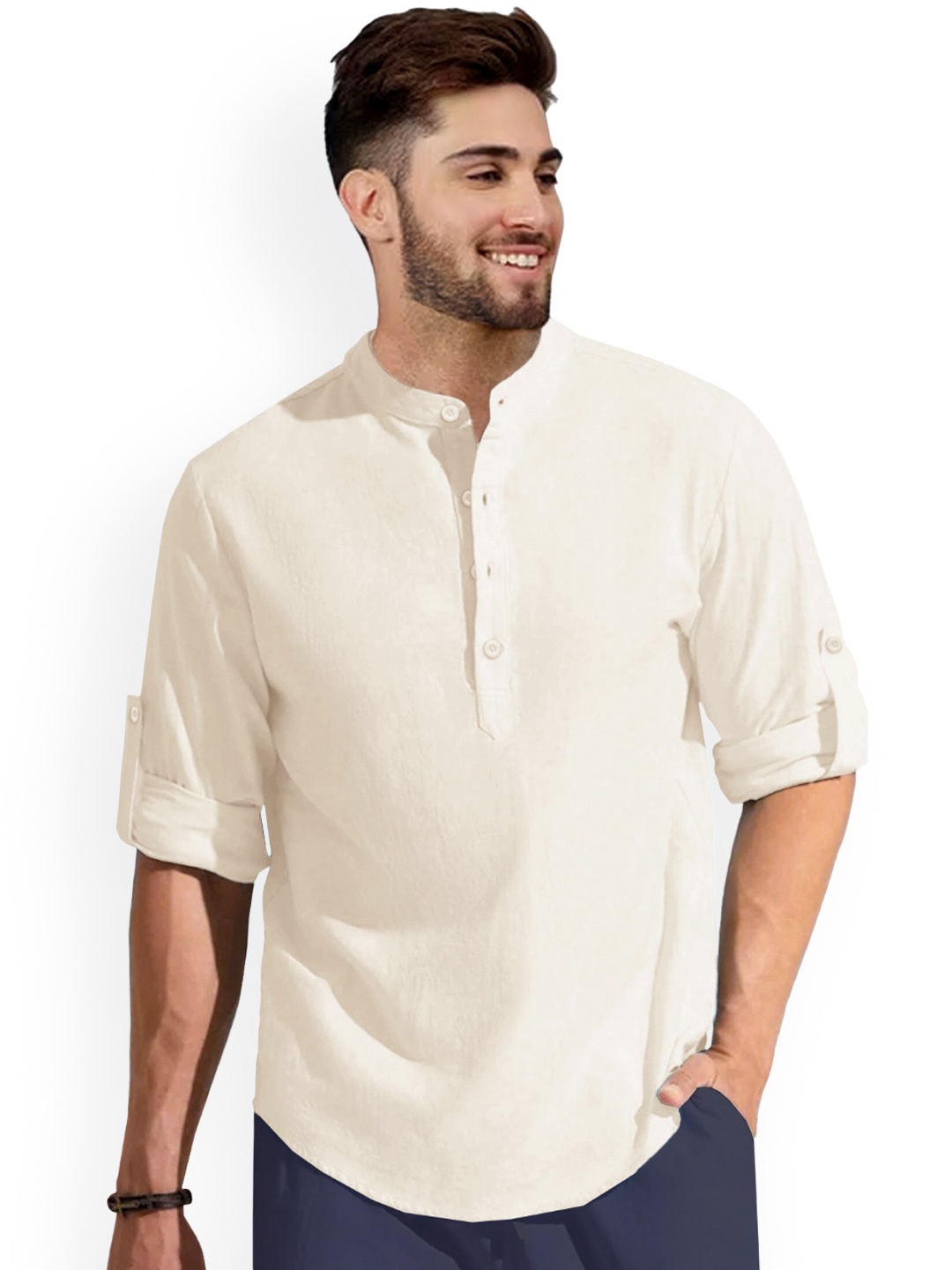 

Anouk Mandarin Collar Straight Cotton Kurta, Cream