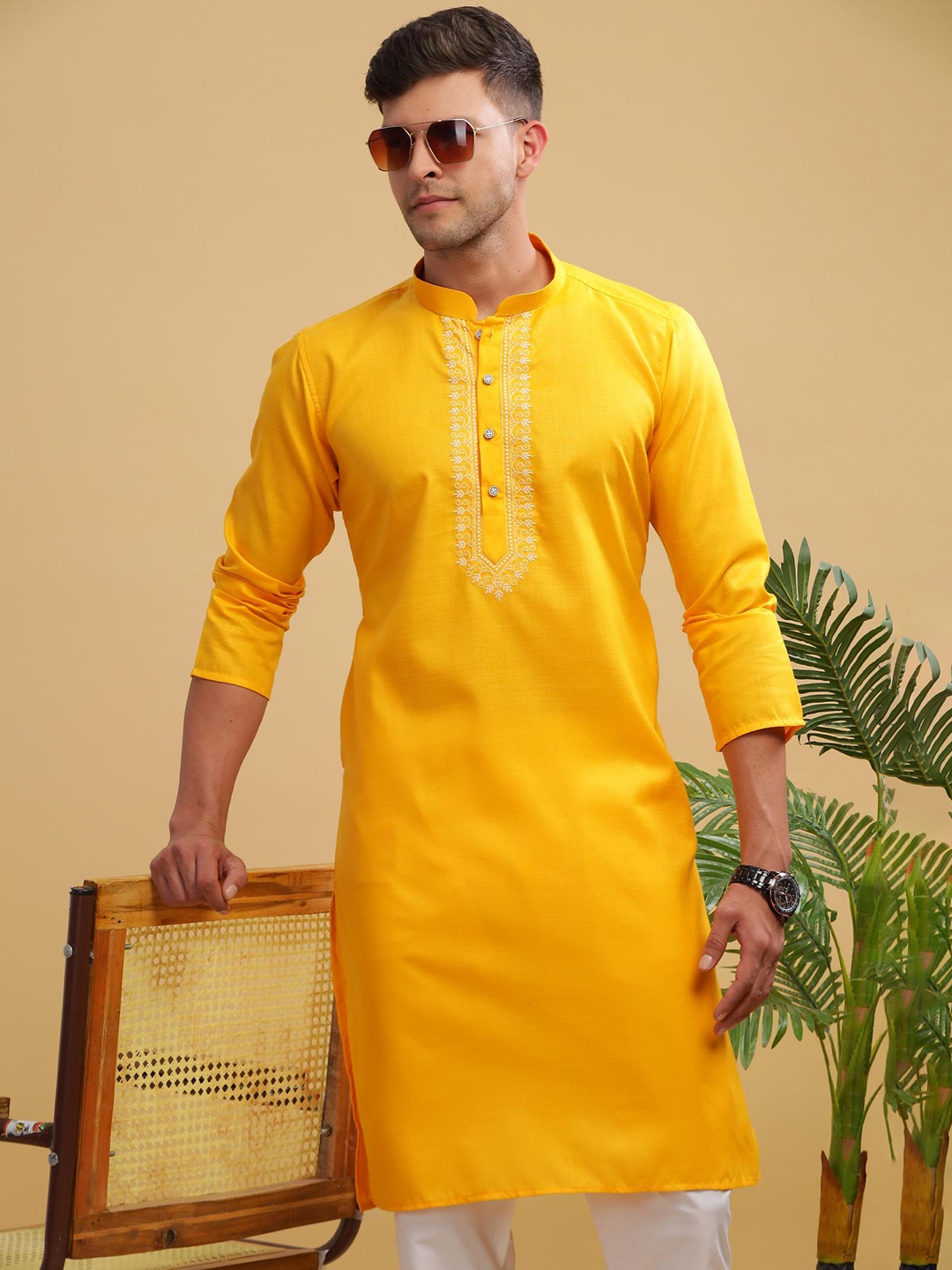 

Anouk Men Embroidered Designer Kurta, Yellow
