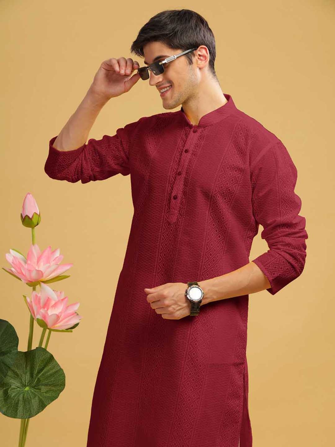 

Anouk Men Pure Cotton Embroidered Long Kurta, Maroon