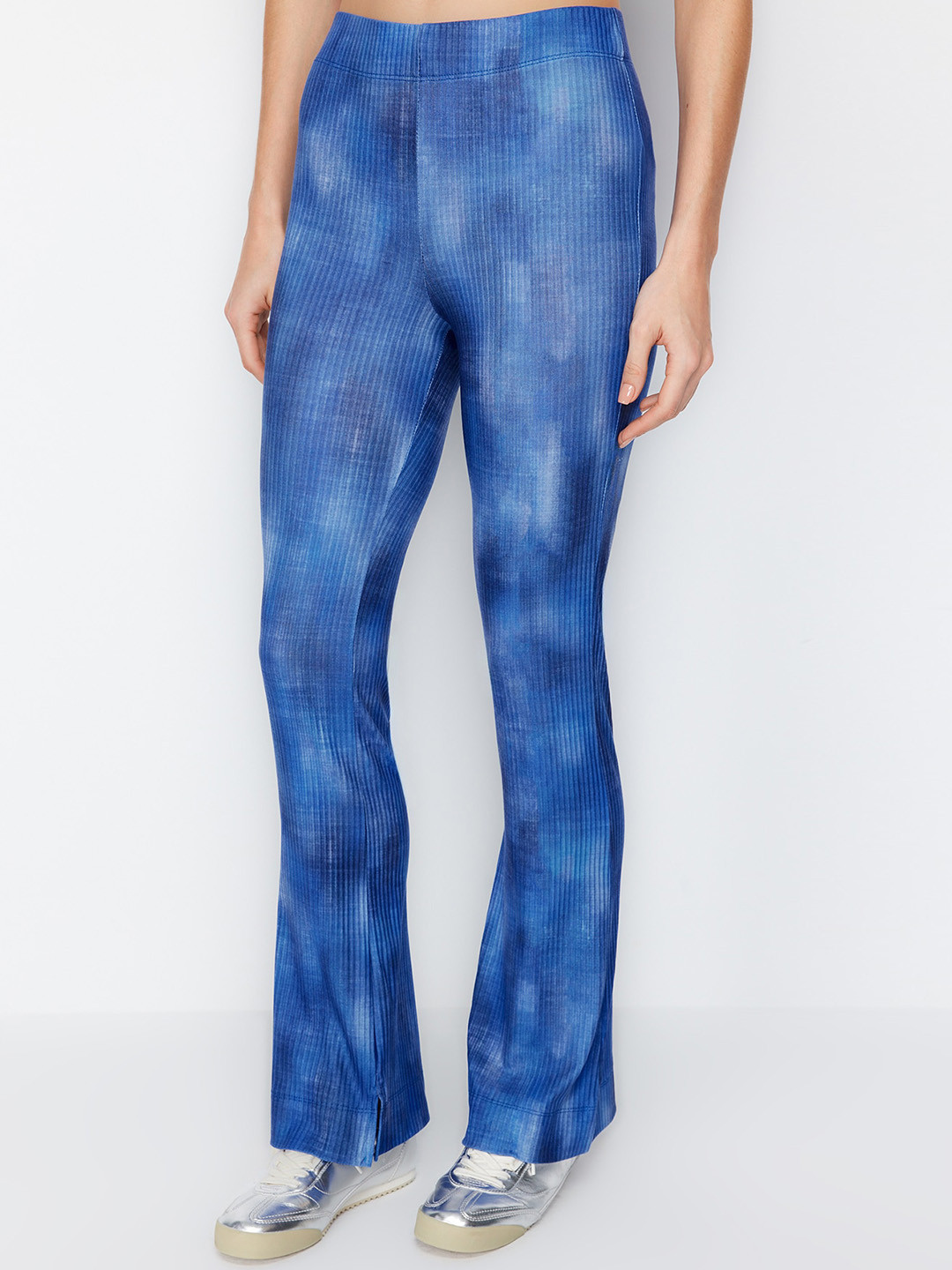 

Trendyol Women Abstract Printed High-Rise Bootcut Trousers, Blue