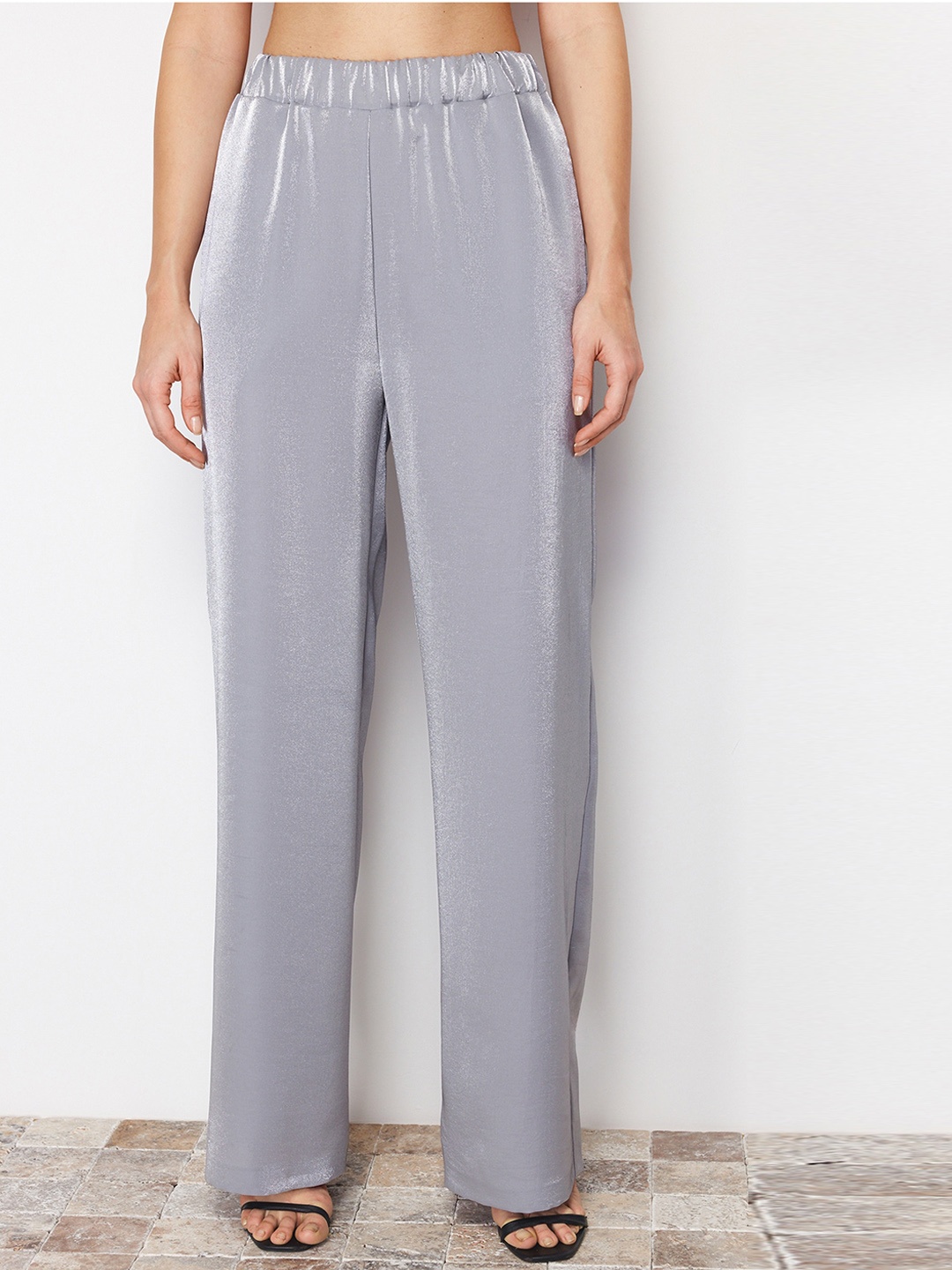 

Trendyol Women High-Rise Parallel Trousers, Silver