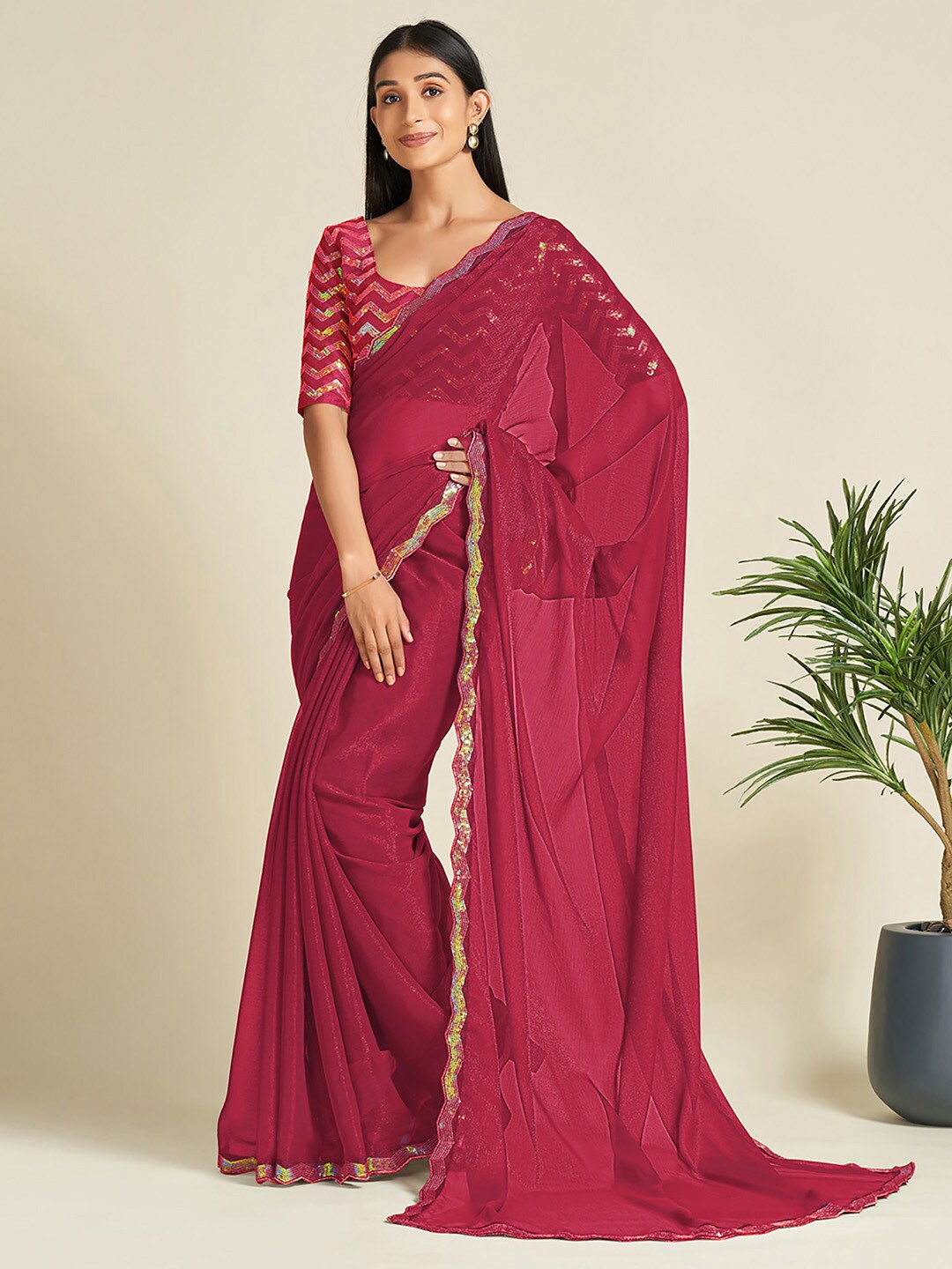 

Saree mall Sequinned Pure Georgette Sarees, Pink