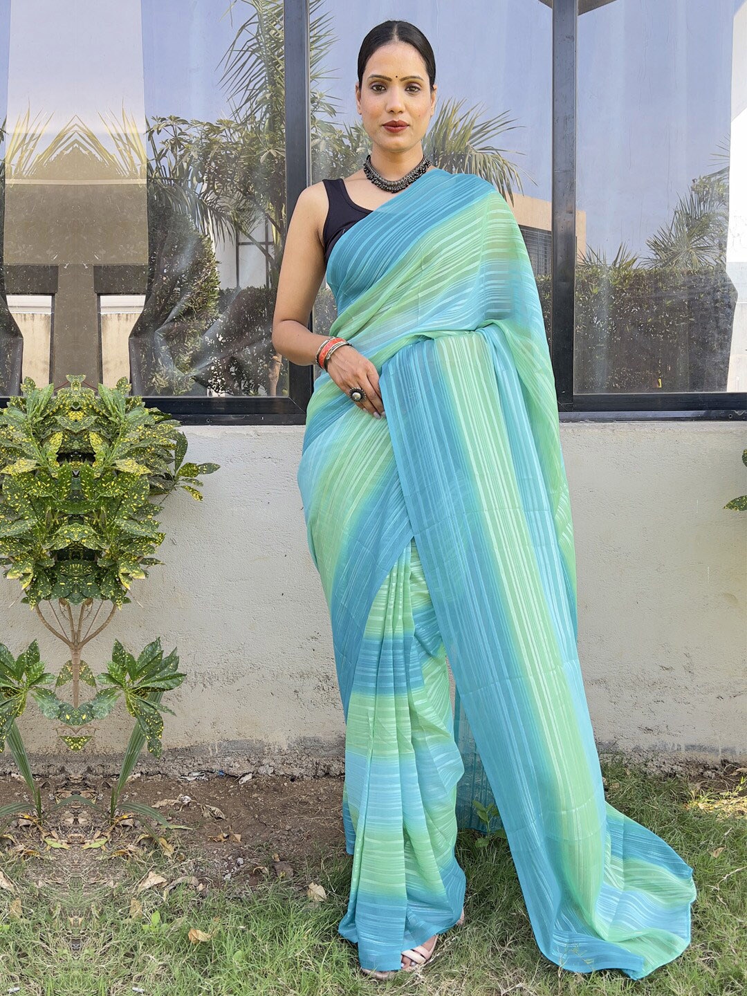 

KALINI Striped Pure Georgette Ready to Wear Wear Saree, Blue