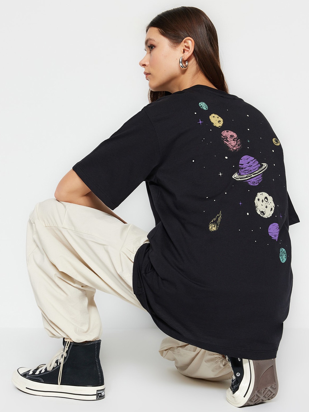 

Trendyol Graphic Printed Drop-Shoulder Sleeves Cotton Casual T-shirt, Black