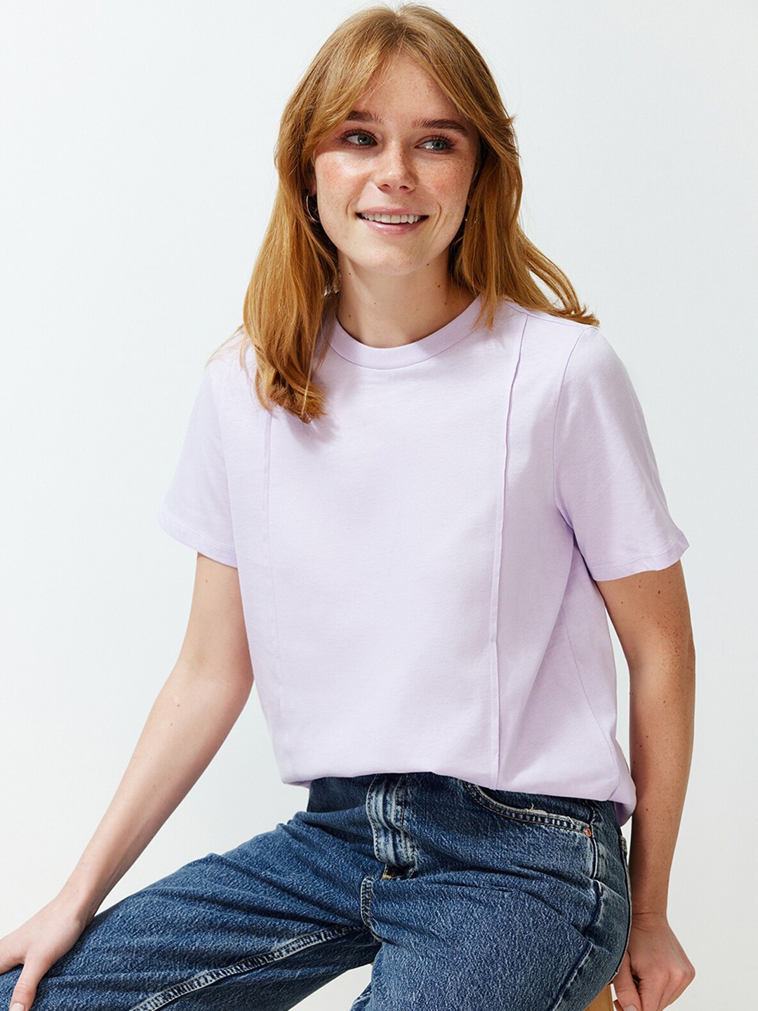 

Trendyol Round Neck Short Sleeves Cotton T-shirt, Purple