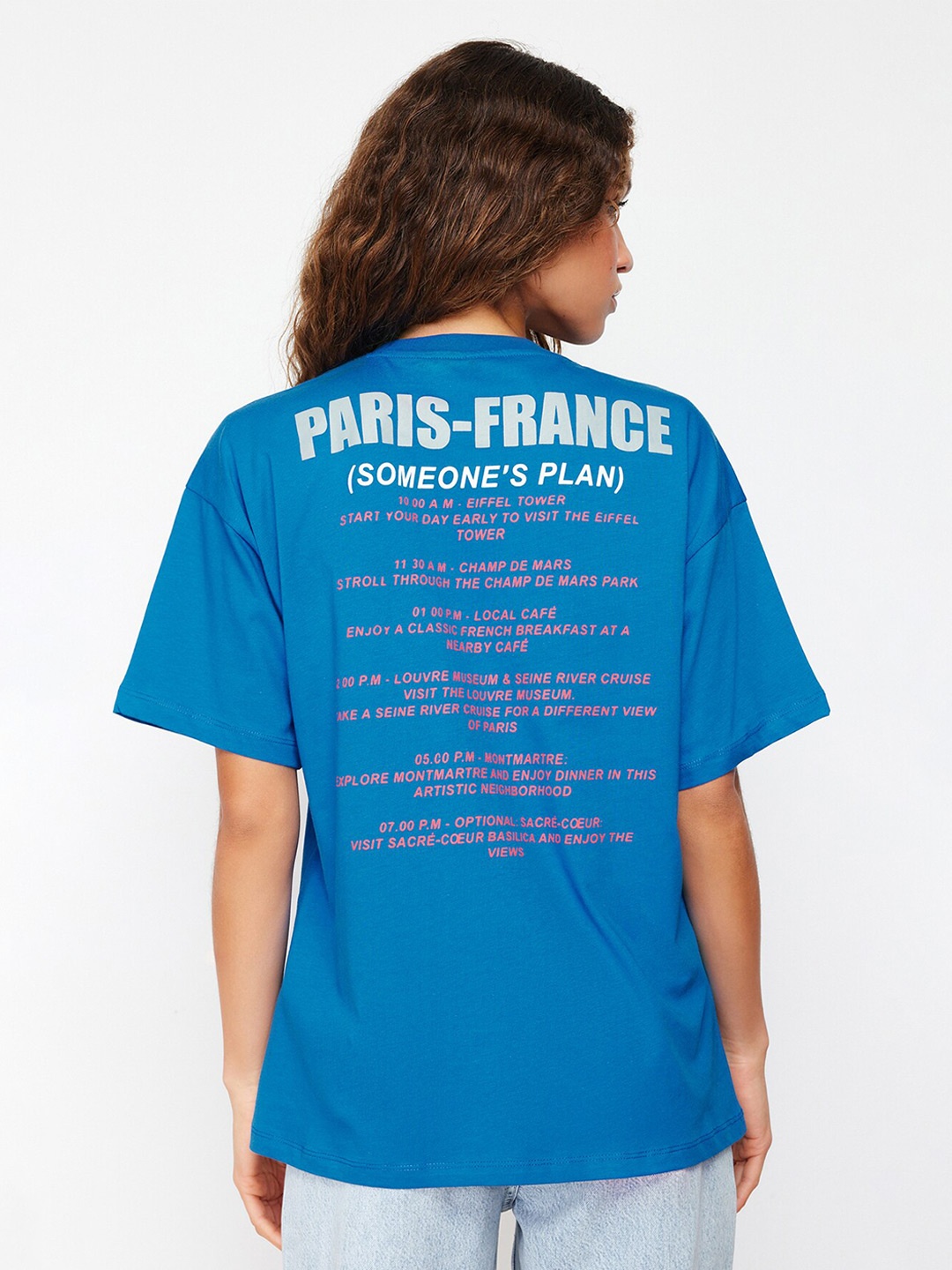 

Trendyol Typography Printed Round Neck Short Sleeves Cotton T-shirt, Blue
