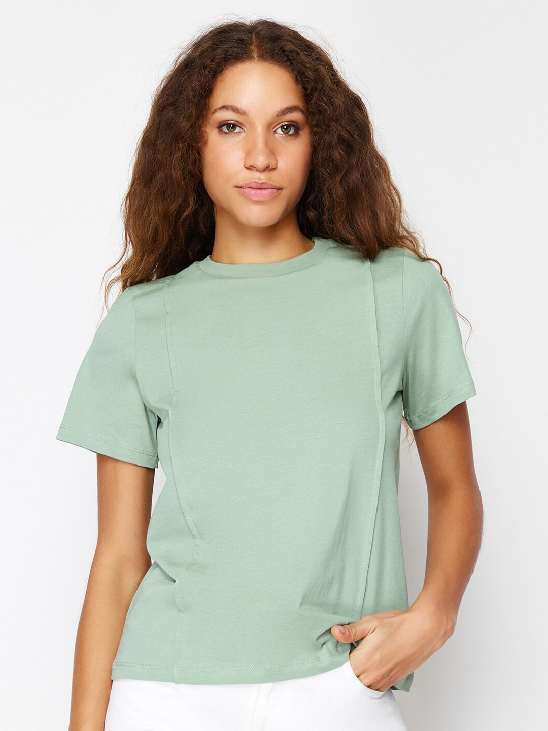 

Trendyol Round Neck Short Sleeves cotton T-shirt, Green