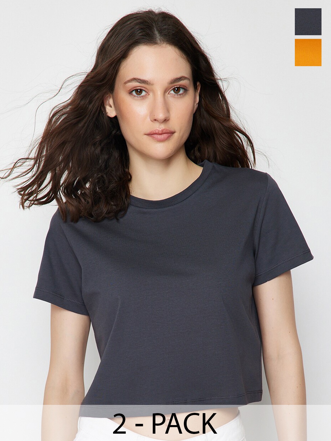 

Trendyol Pack of 2 Round Neck Short Sleeves Regular Fit Cotton T-shirts, Grey