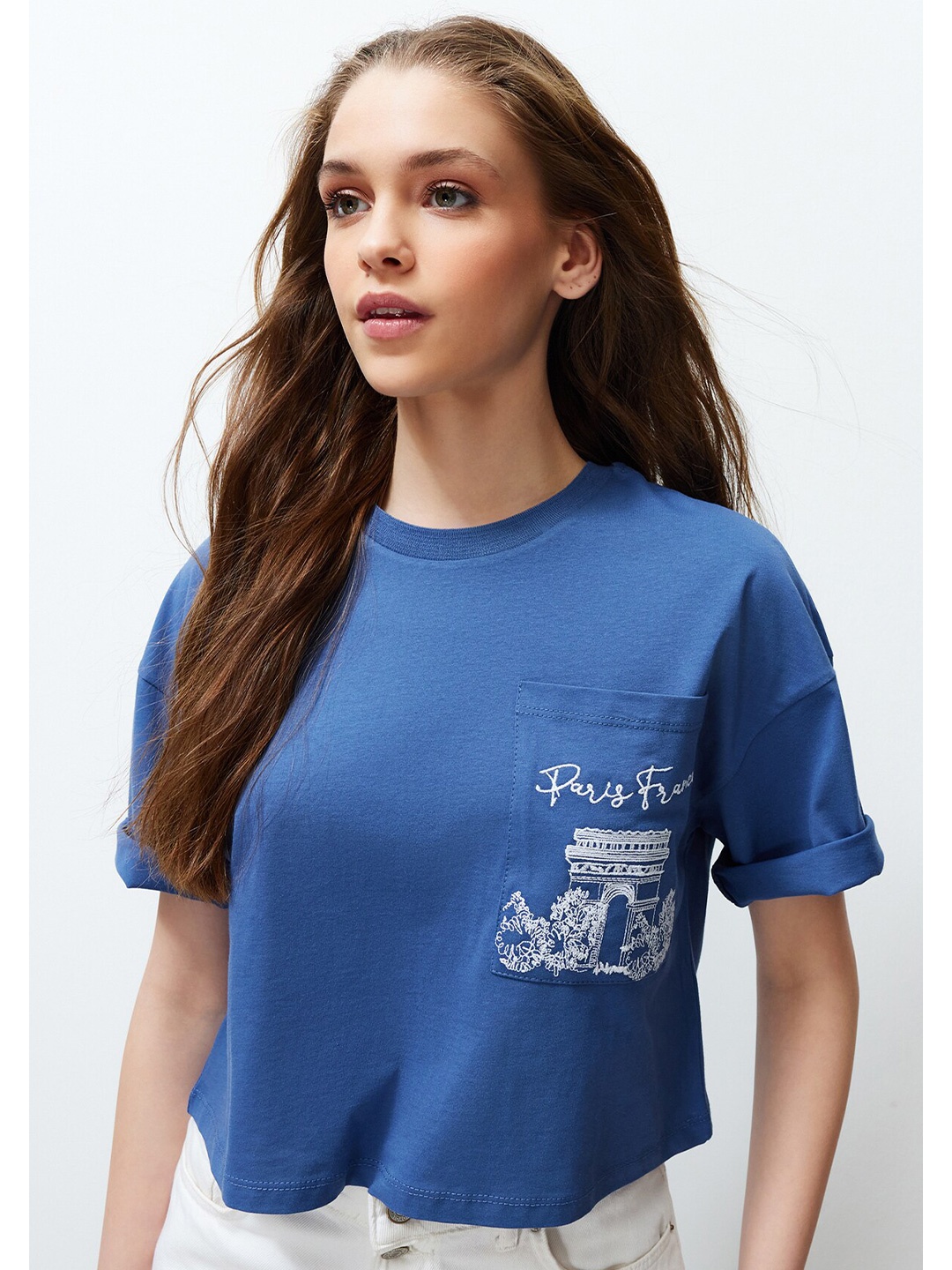 

Trendyol Round Neck Drop Shoulder Typography Printed Regular Fit Cotton T-shirt, Na