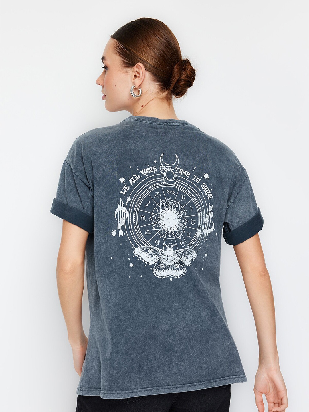 

Trendyol Round Neck Printed cotton T-shirt, Navy blue