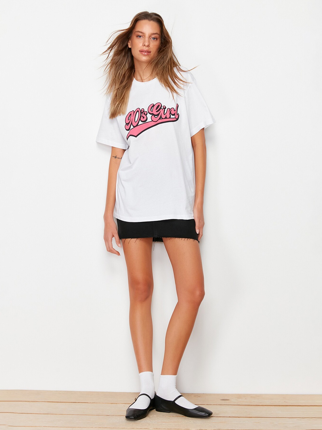 

Trendyol Typography Printed Round-Neck T-shirt, White