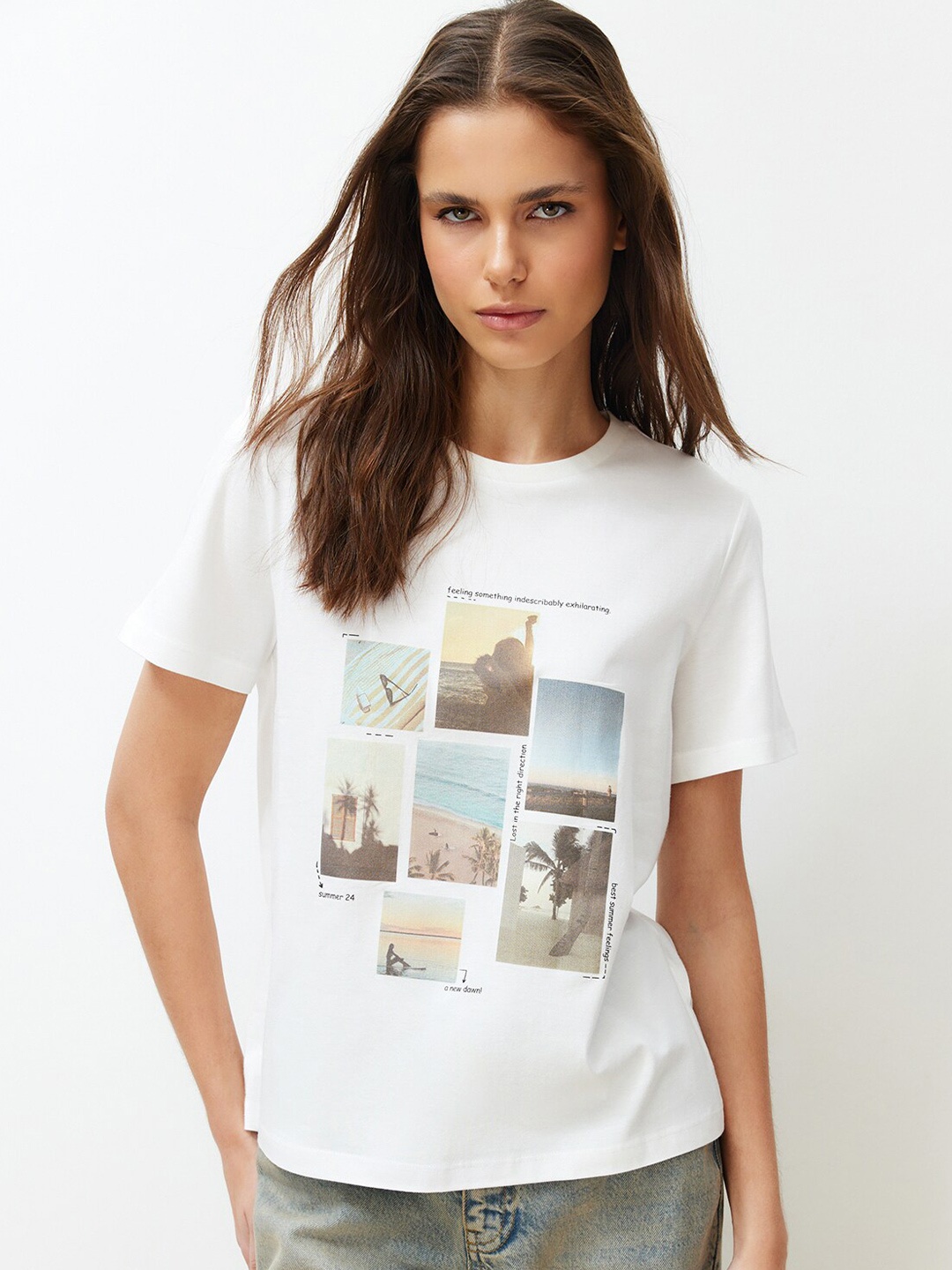 

Trendyol Graphic Printed Round Neck Cotton Casual T-shirt, White