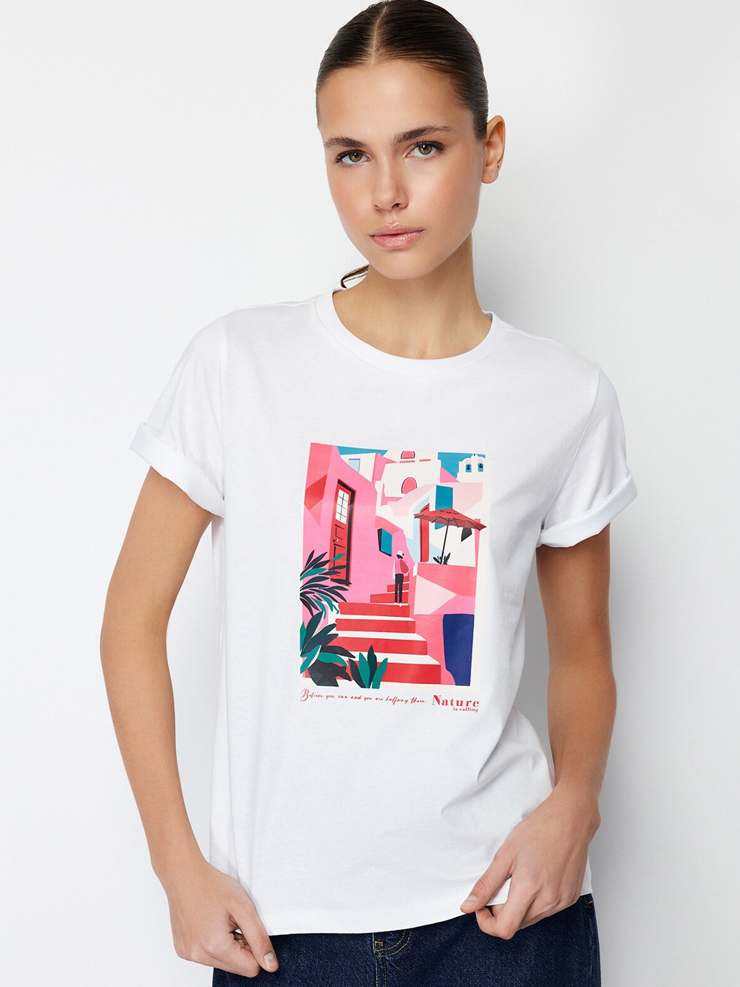 

Trendyol Graphic Printed Pure Cotton T-shirt, White