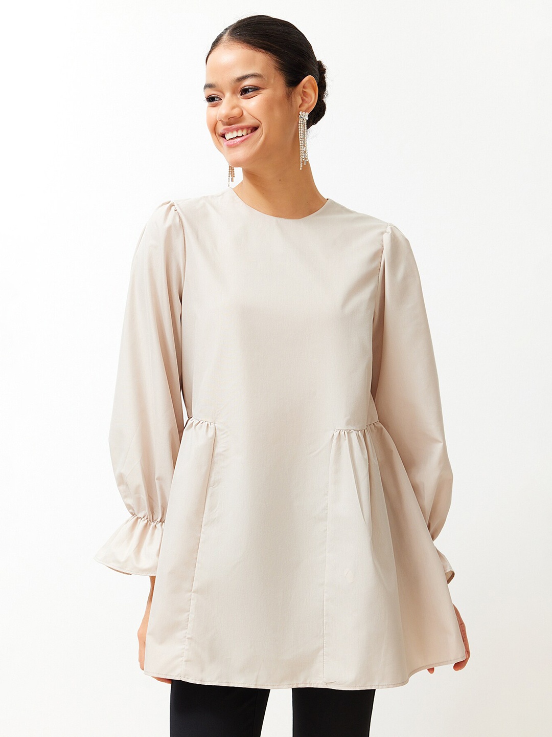 

Trendyol Jewel Collar Bell Sleeves Tunic, Off white