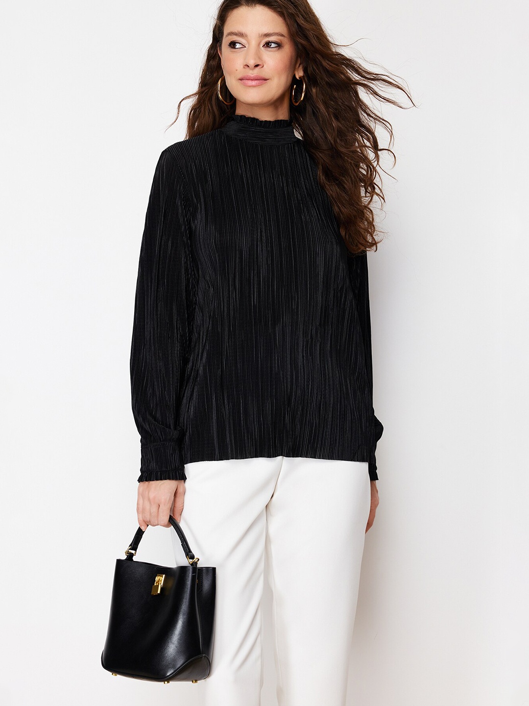 

Trendyol Self Design High Neck Tunic, Black