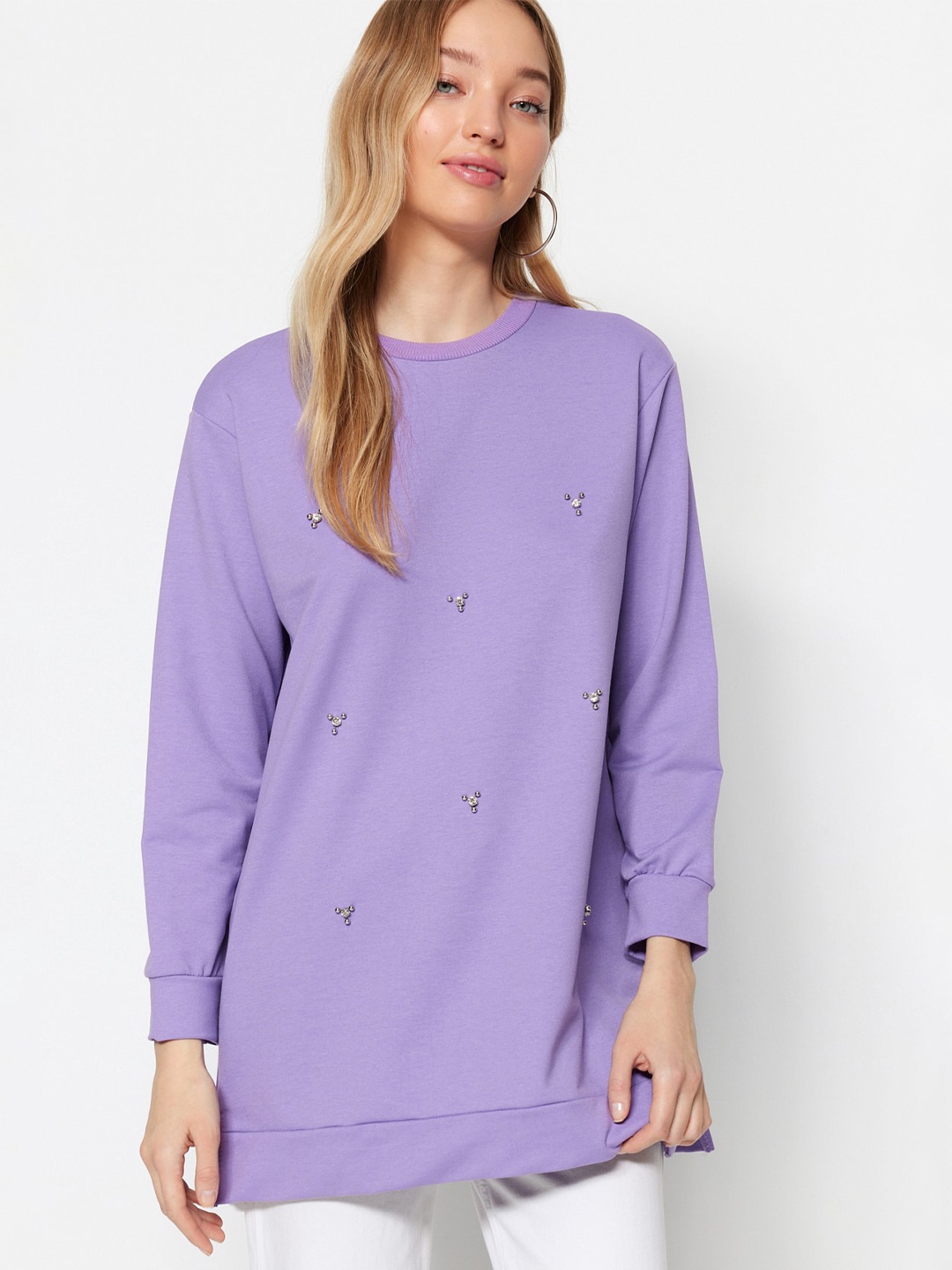 

Trendyol Embellished Longline Sweatshirt, Lavender