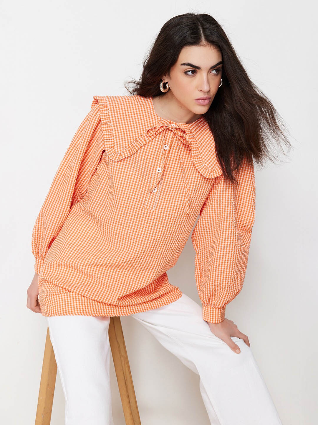 

Trendyol Peter Pan Collar Checked Tunic, Orange