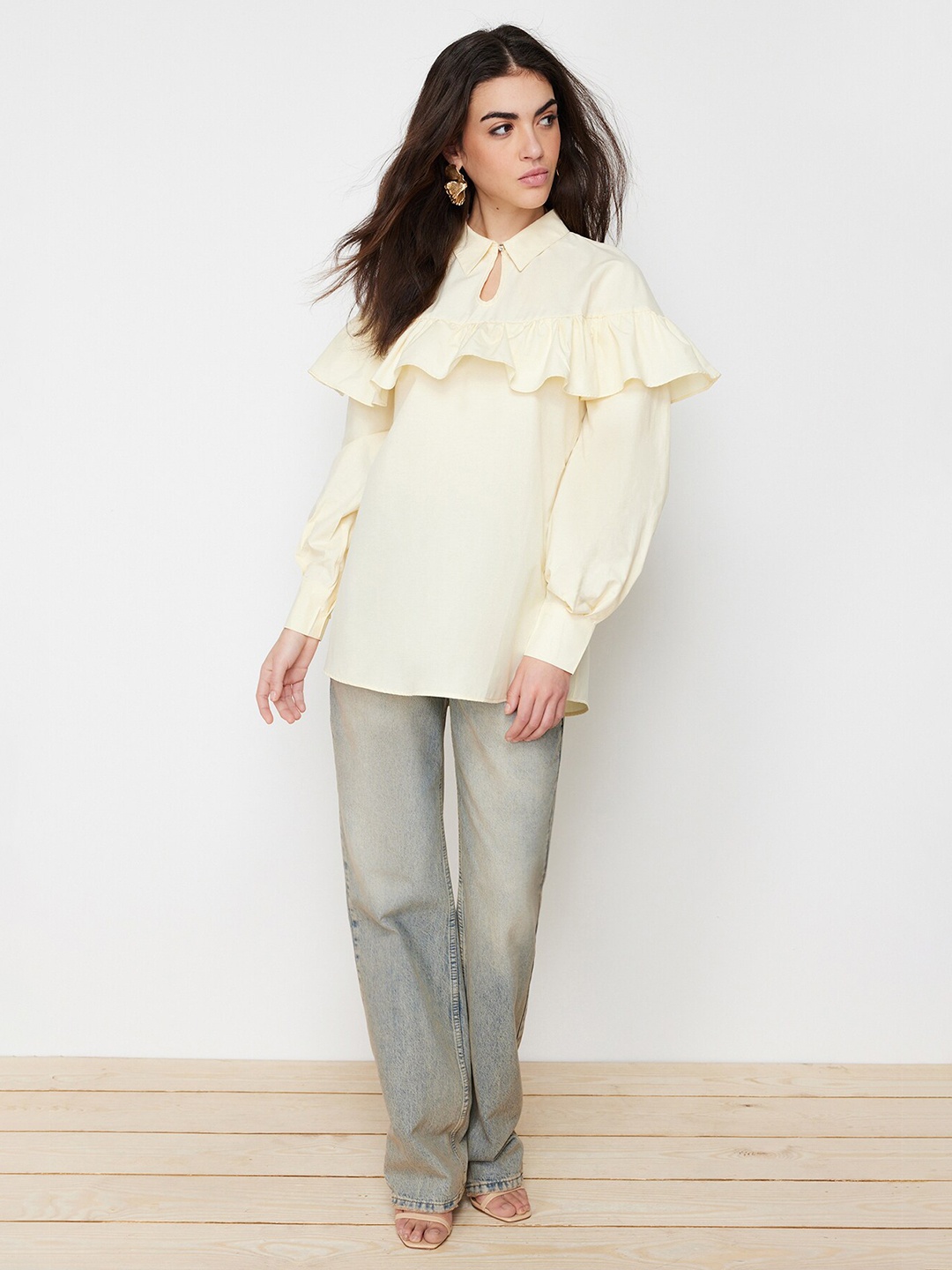 

Trendyol Shirt Collar Long Sleeves Tunic, Off white
