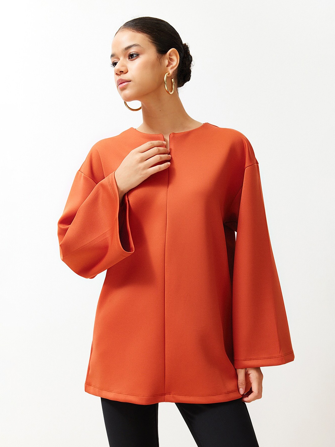 

Trendyol Round Neck Flared Sleeves Tunic, Orange