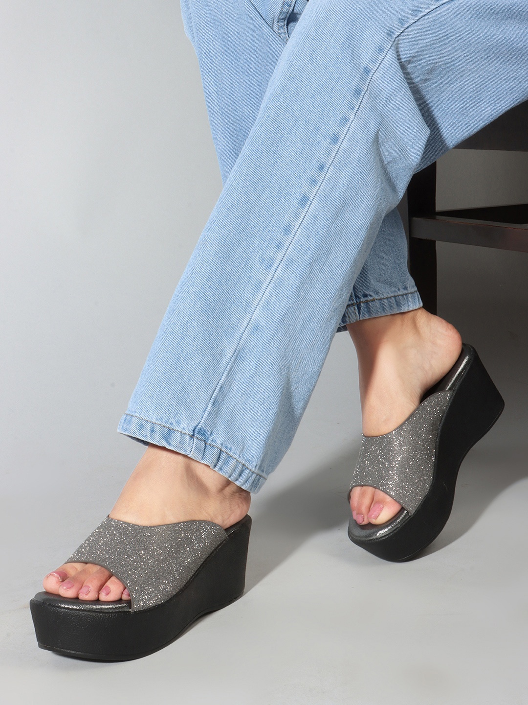 

Denill Embellished Open Toe Flatform Heels, Grey