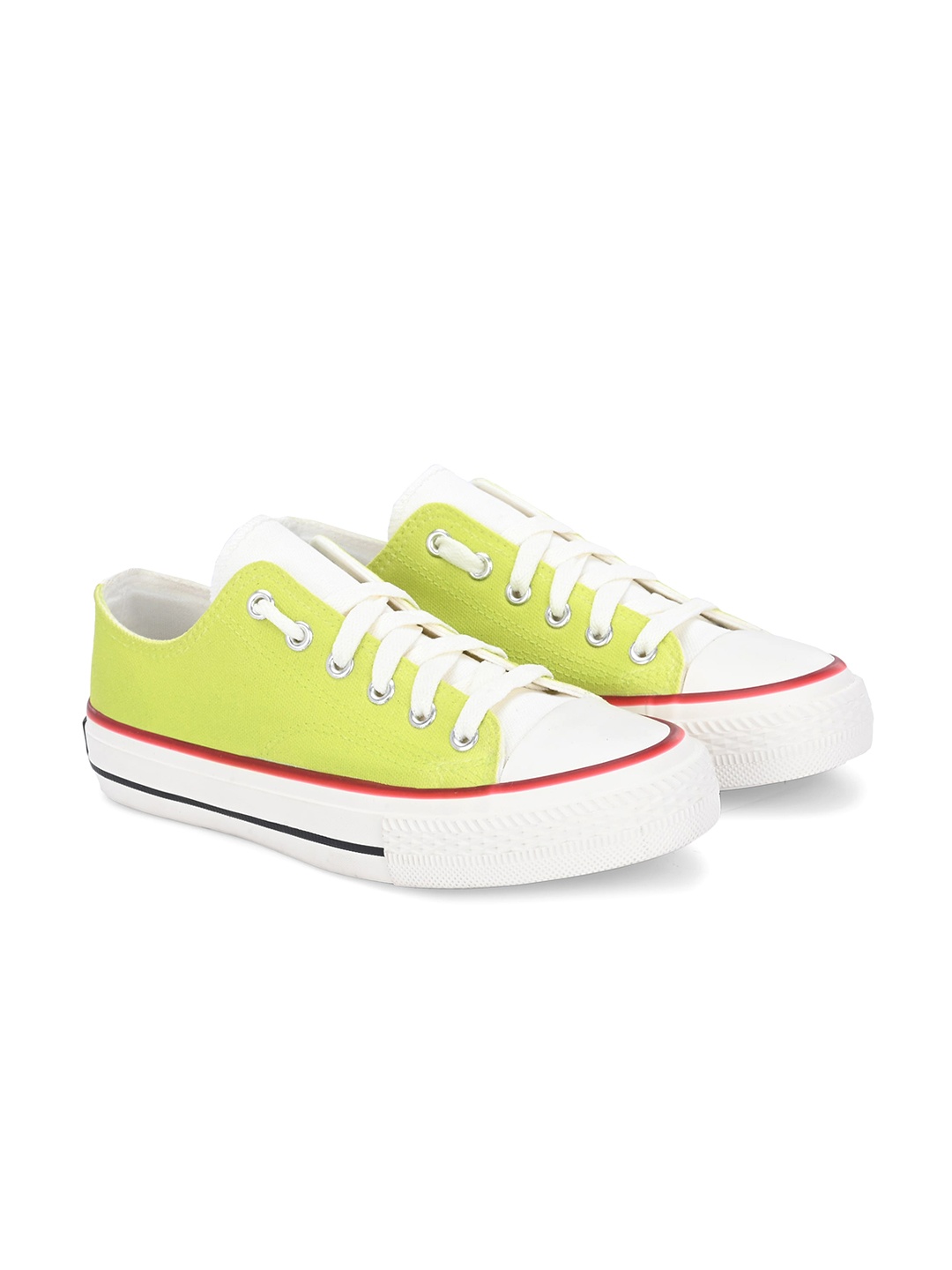

CROWCIA LONDON Men Colourblocked Lightweight Canvas Sneakers, Lime green