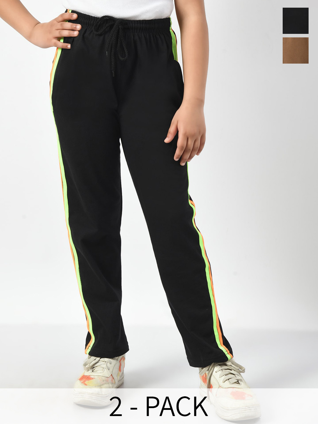 

BAESD Girls Pack Of 2 Cotton Side Striped Track Pants, Black