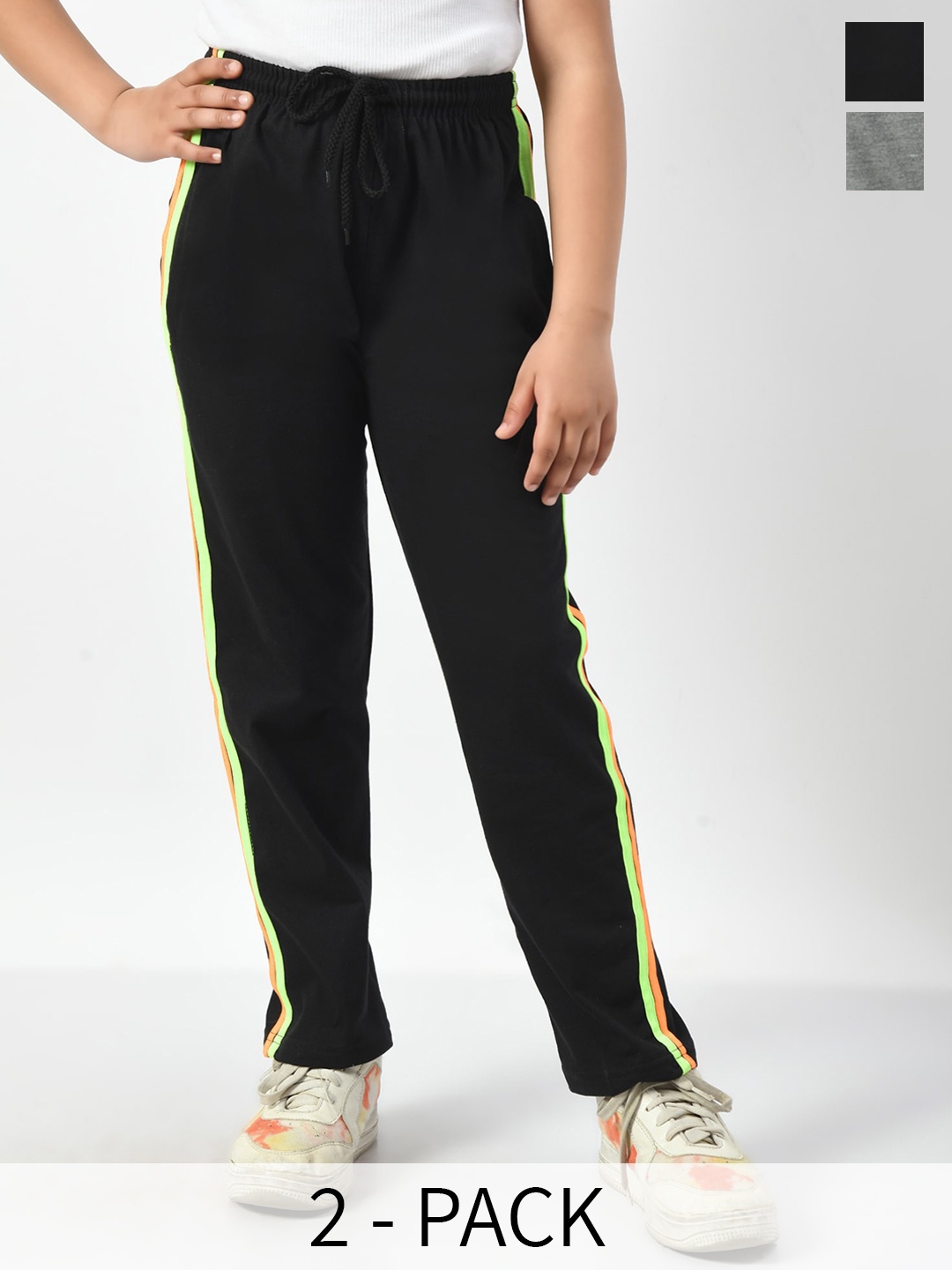 

BAESD Girls Pack Of 2 Cotton Side Striped Track Pants, Black