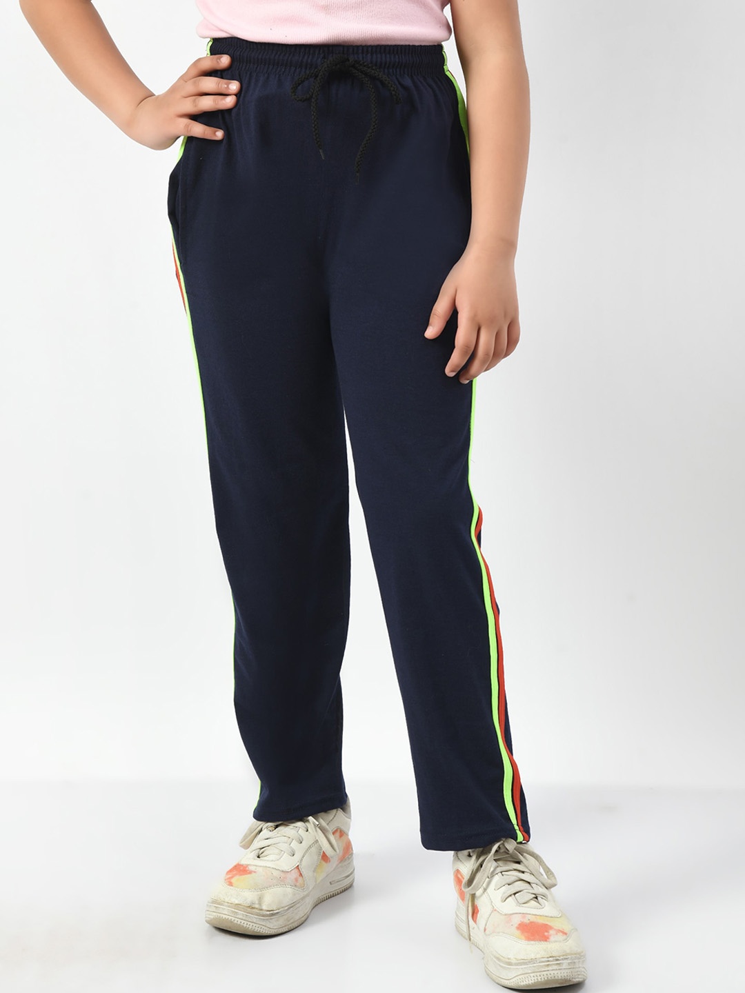 

BAESD Girls Cotton Side Striped Track Pants, Navy blue