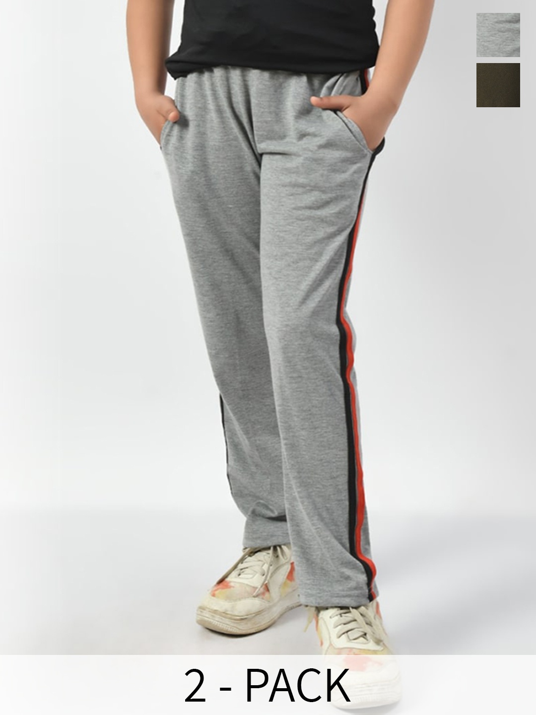 

BAESD Girls Pack Of 2 Side Striped Mid Rise Track Pants, Grey