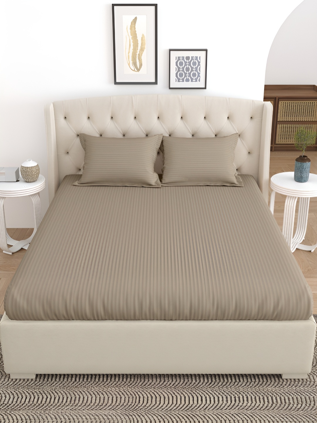 

Salona Bichona Grey Striped 180 TC King Bedsheet with 2 Pillow Covers