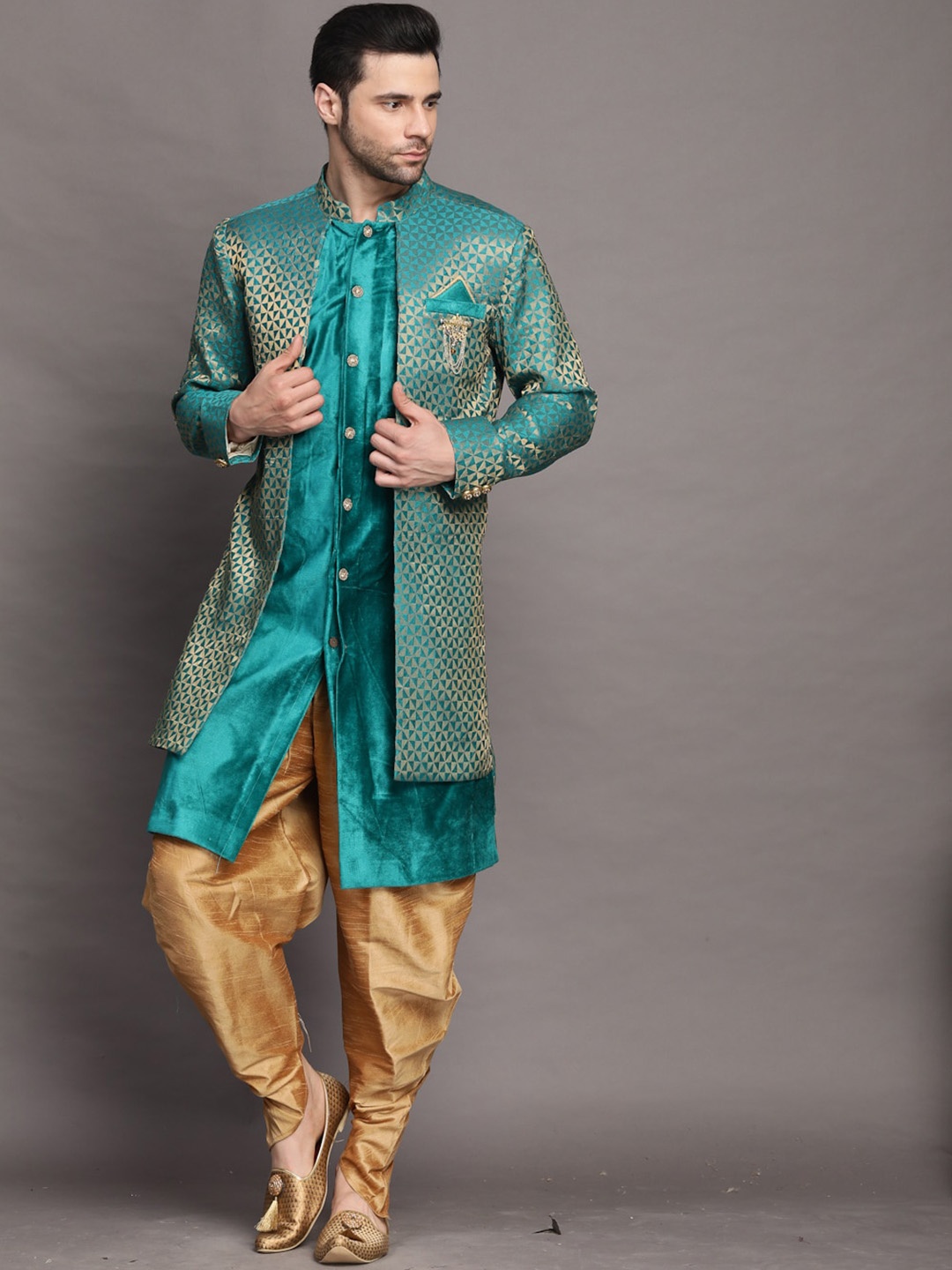 

Utsav Fashion Self Design Sherwani Set, Teal