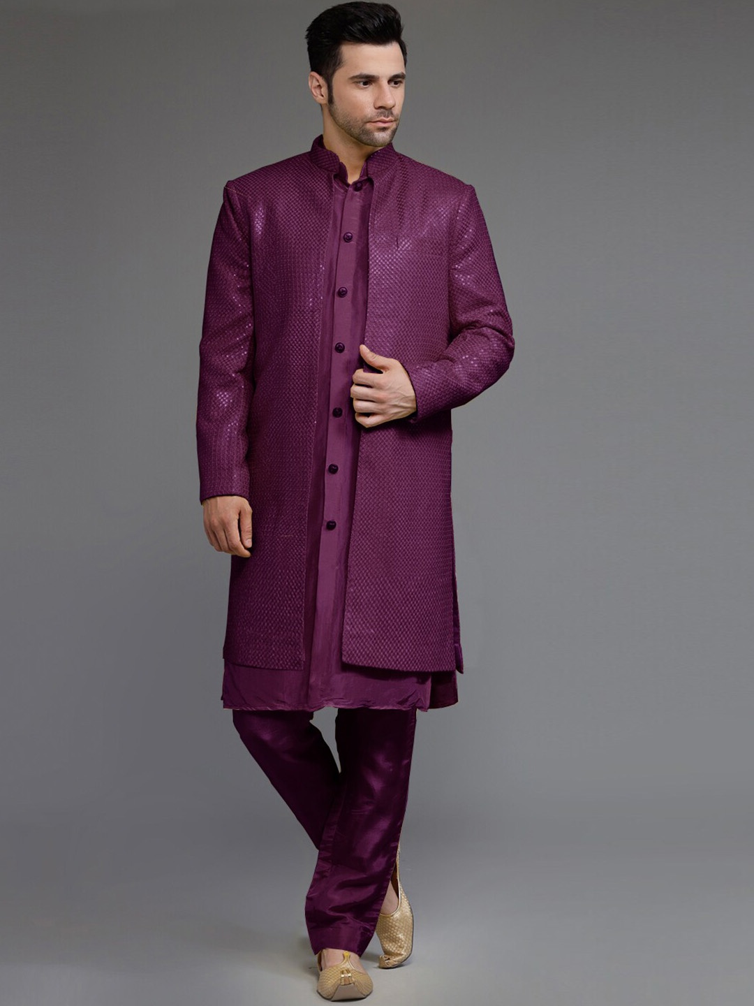 

Utsav Fashion Embroidered Georgette Sherwani Set, Magenta