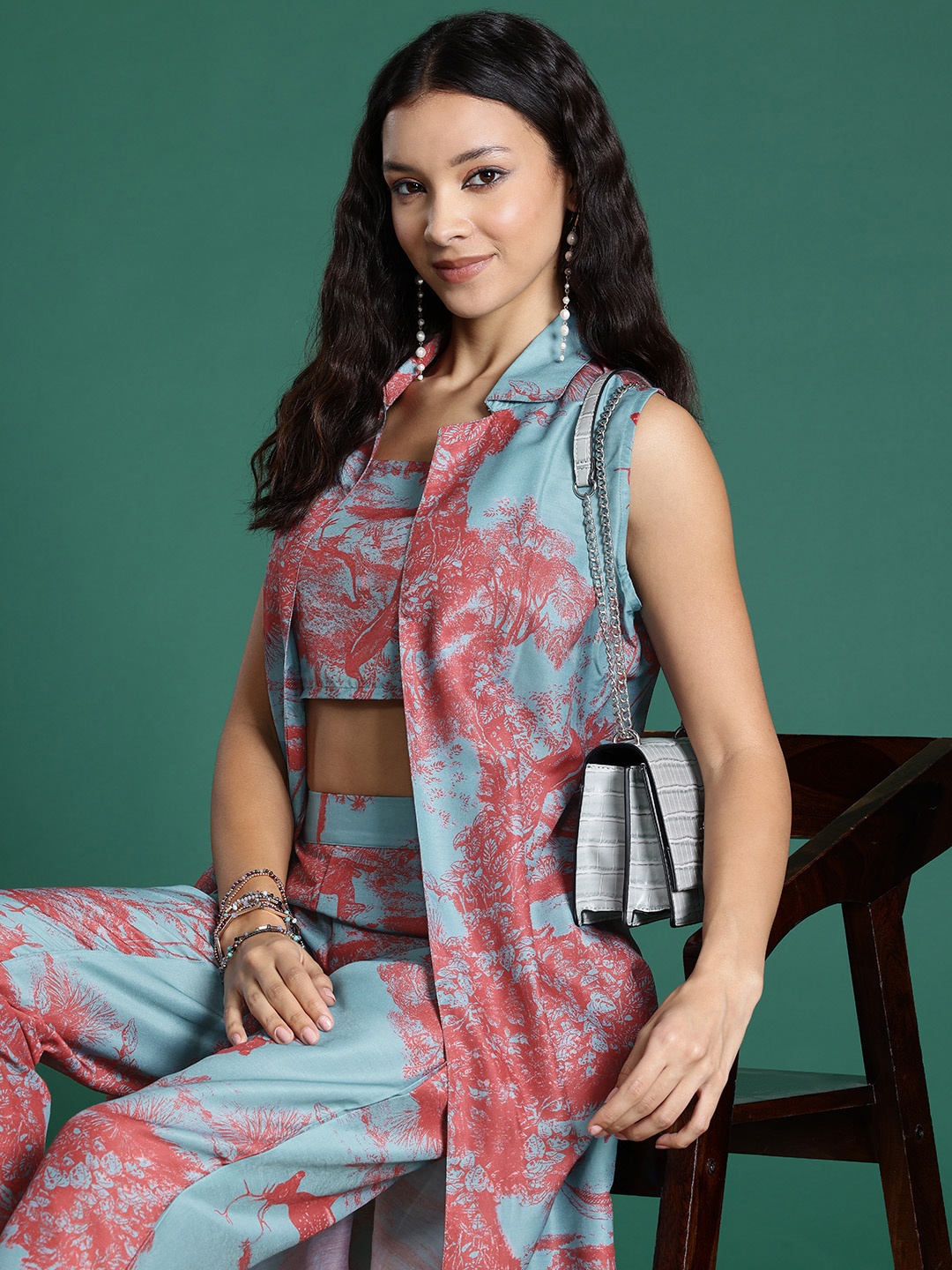 

Sangria Printed Co-Ords with Longline Shrug, Sea green