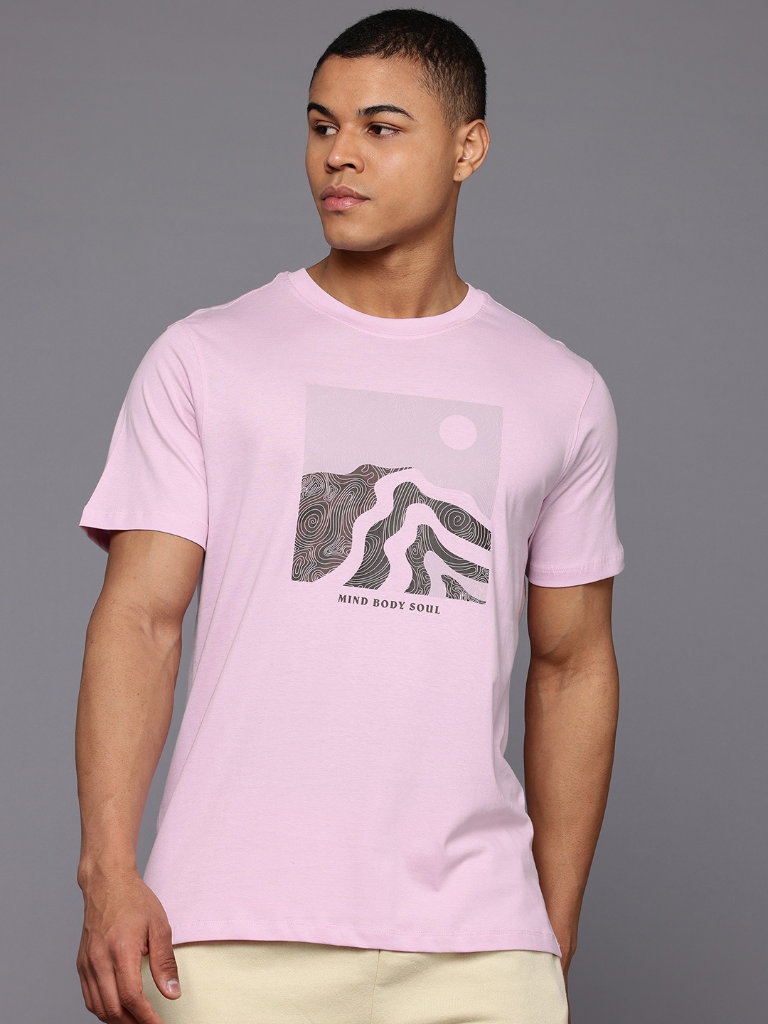 

HRX by Hrithik Roshan Printed Pure Cotton Yoga T-shirt, Pink