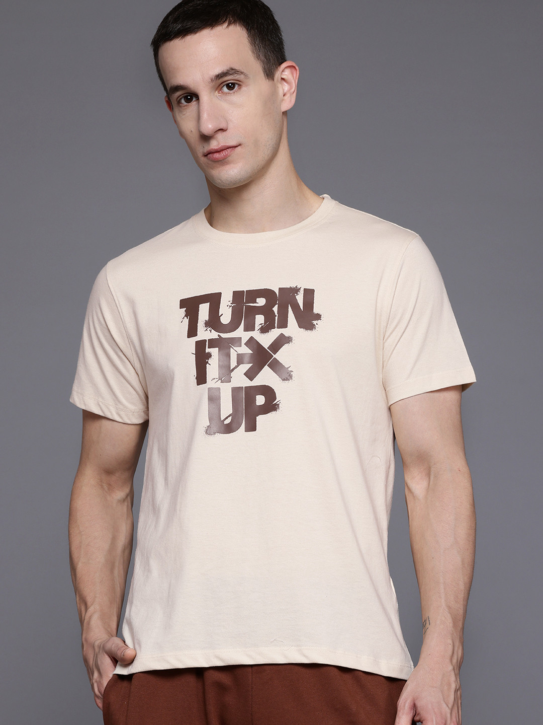 

HRX by Hrithik Roshan Printed Lifestyle T-shirt, Beige