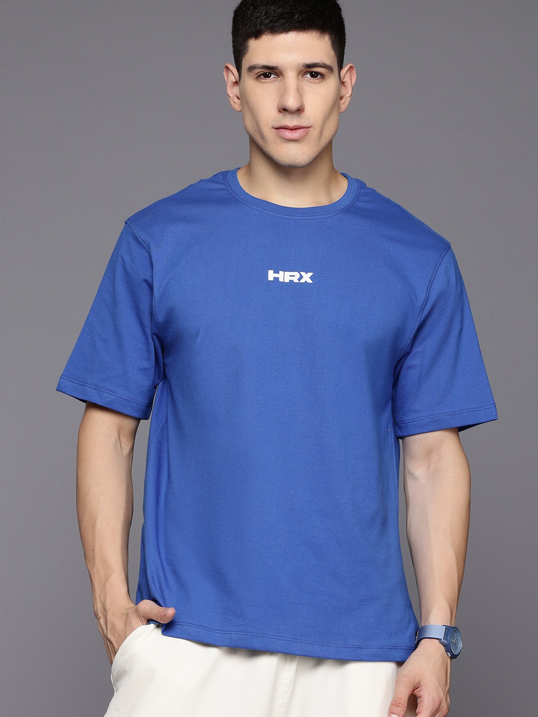 

HRX by Hrithik Roshan Typography Printed Drop-Shoulder Sleeves T-shirt, Blue