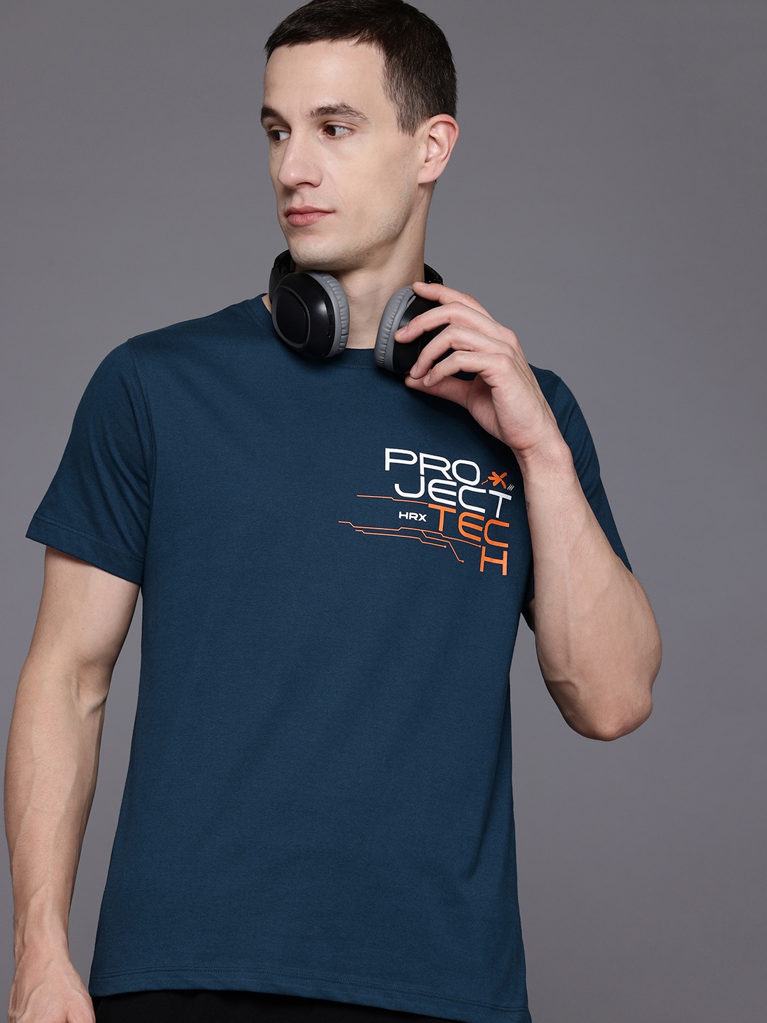 

HRX by Hrithik Roshan Round Neck Short Sleeves Casual T-shirt, Navy blue