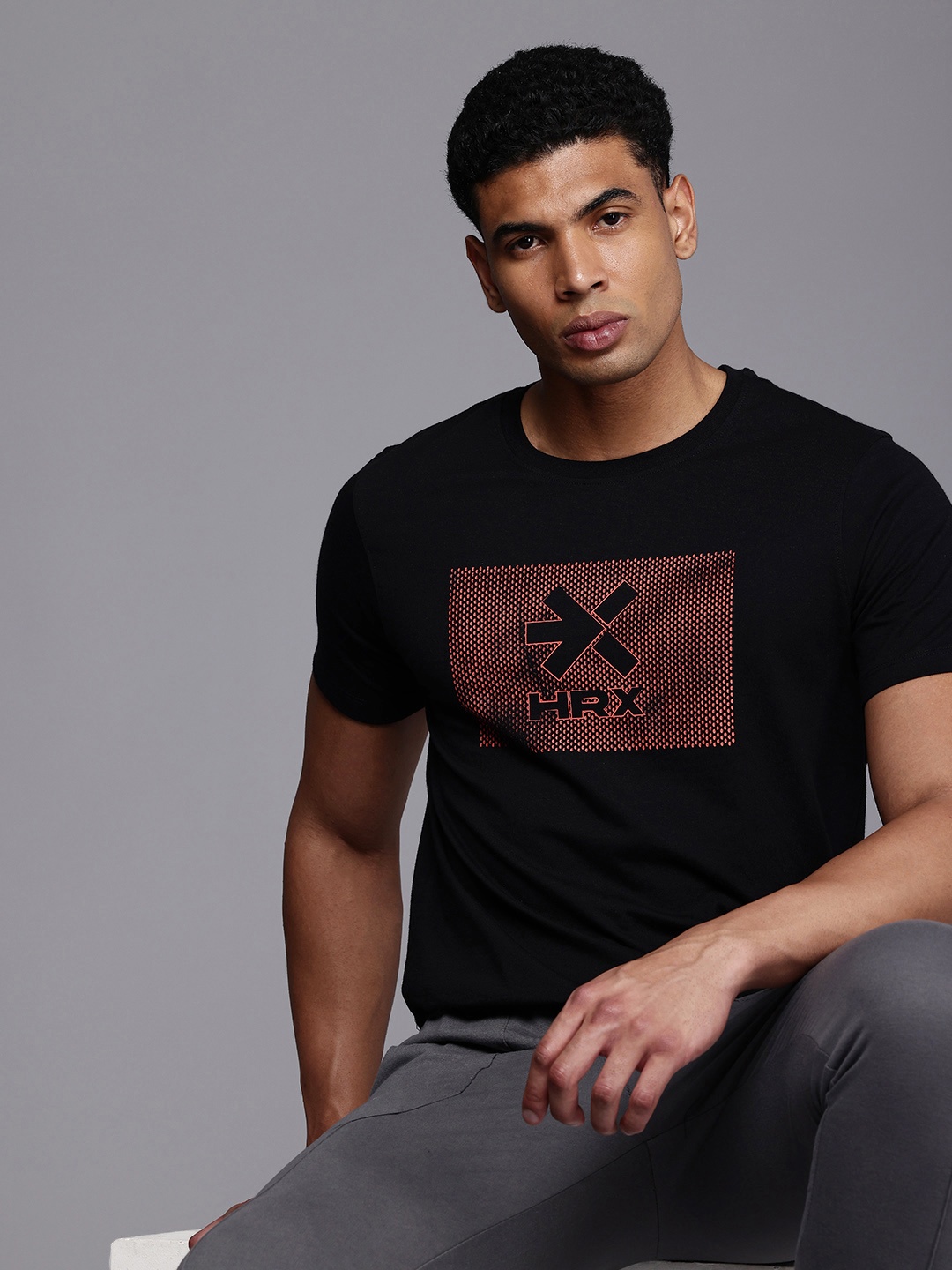 

HRX by Hrithik Roshan Brand Logo Printed T-shirt, Black