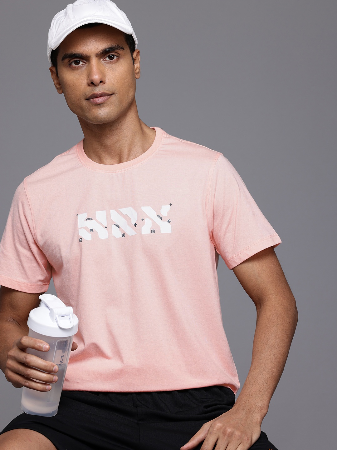 

HRX by Hrithik Roshan Brand Logo Printed Casual T-shirt, Peach