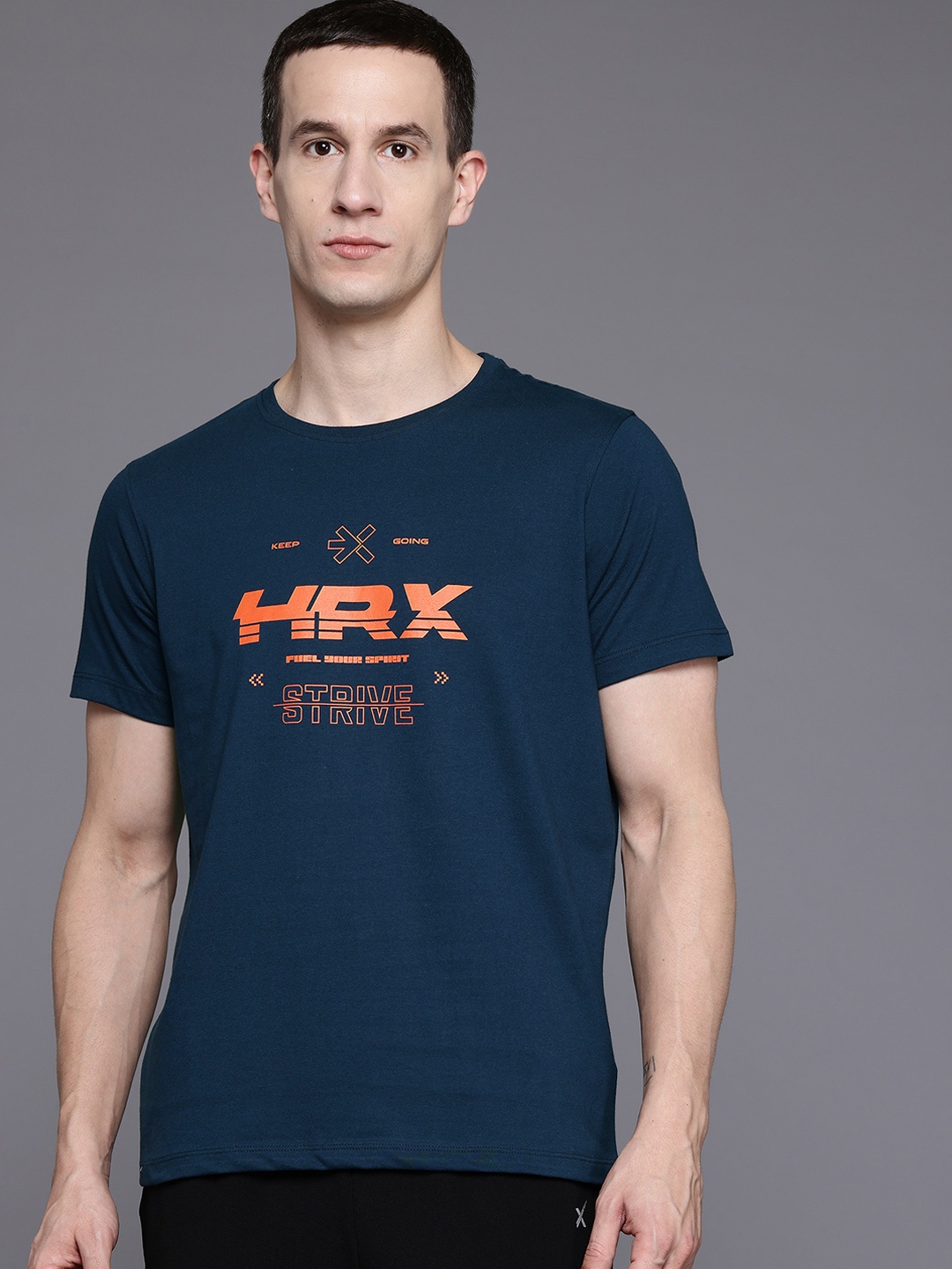 

HRX by Hrithik Roshan Brand Logo Printed Casual T-shirt, Navy blue