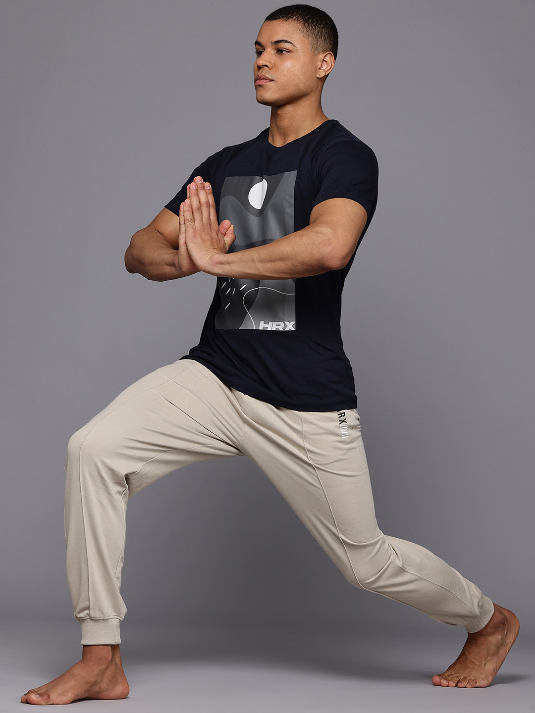 

HRX by Hrithik Roshan Printed Pure Cotton Yoga T-shirt, Navy blue