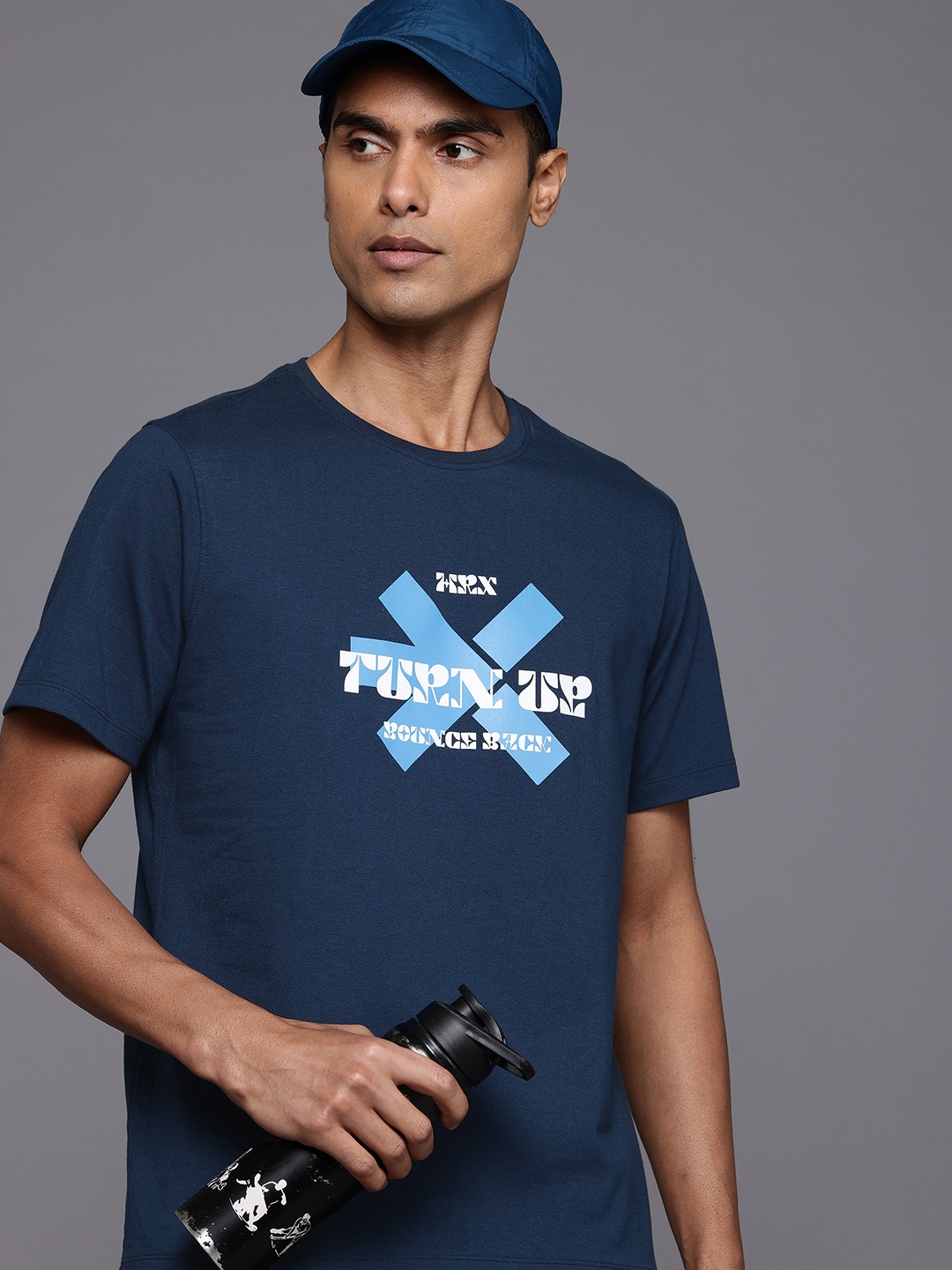 

HRX by Hrithik Roshan Typography Printed Casual T-shirt, Navy blue