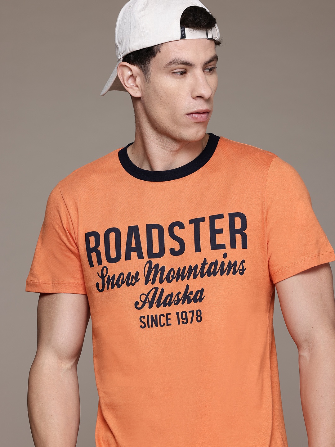 

The Roadster Lifestyle Co. Brand Logo Print Pure Cotton T-shirt, Orange