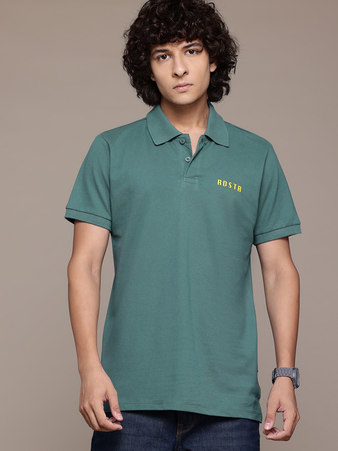 

Roadster Men Polo Collar Pure Cotton T-shirt, Green