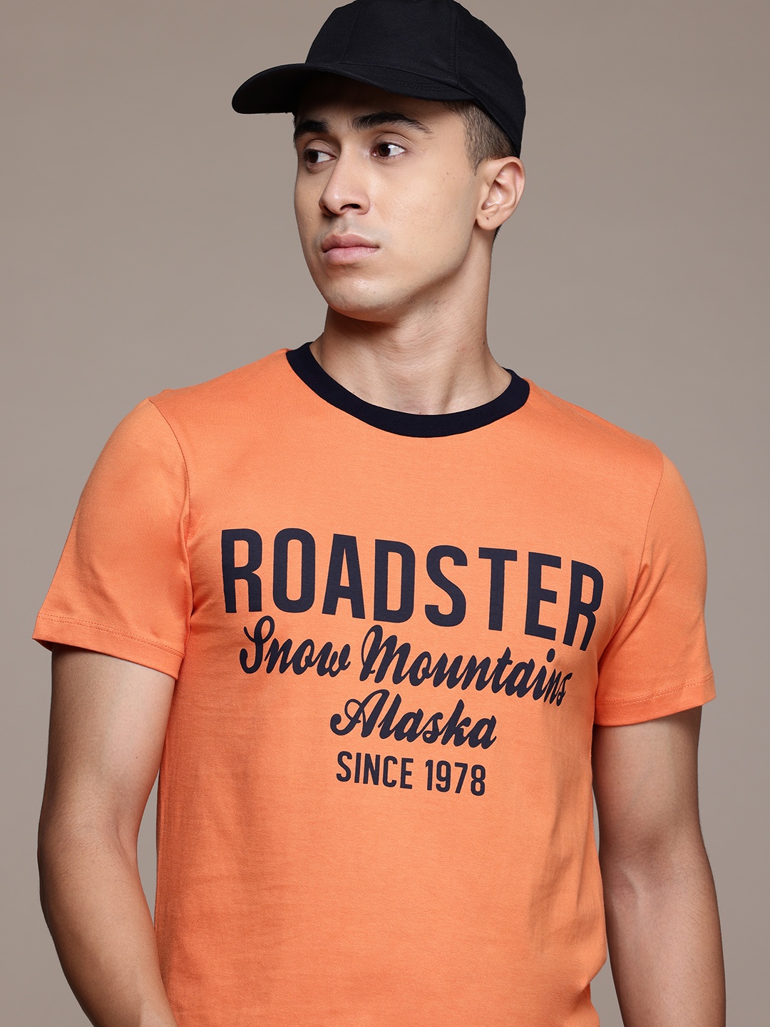 

The Roadster Lifestyle Co. Printed Pure Cotton T-shirt, Orange