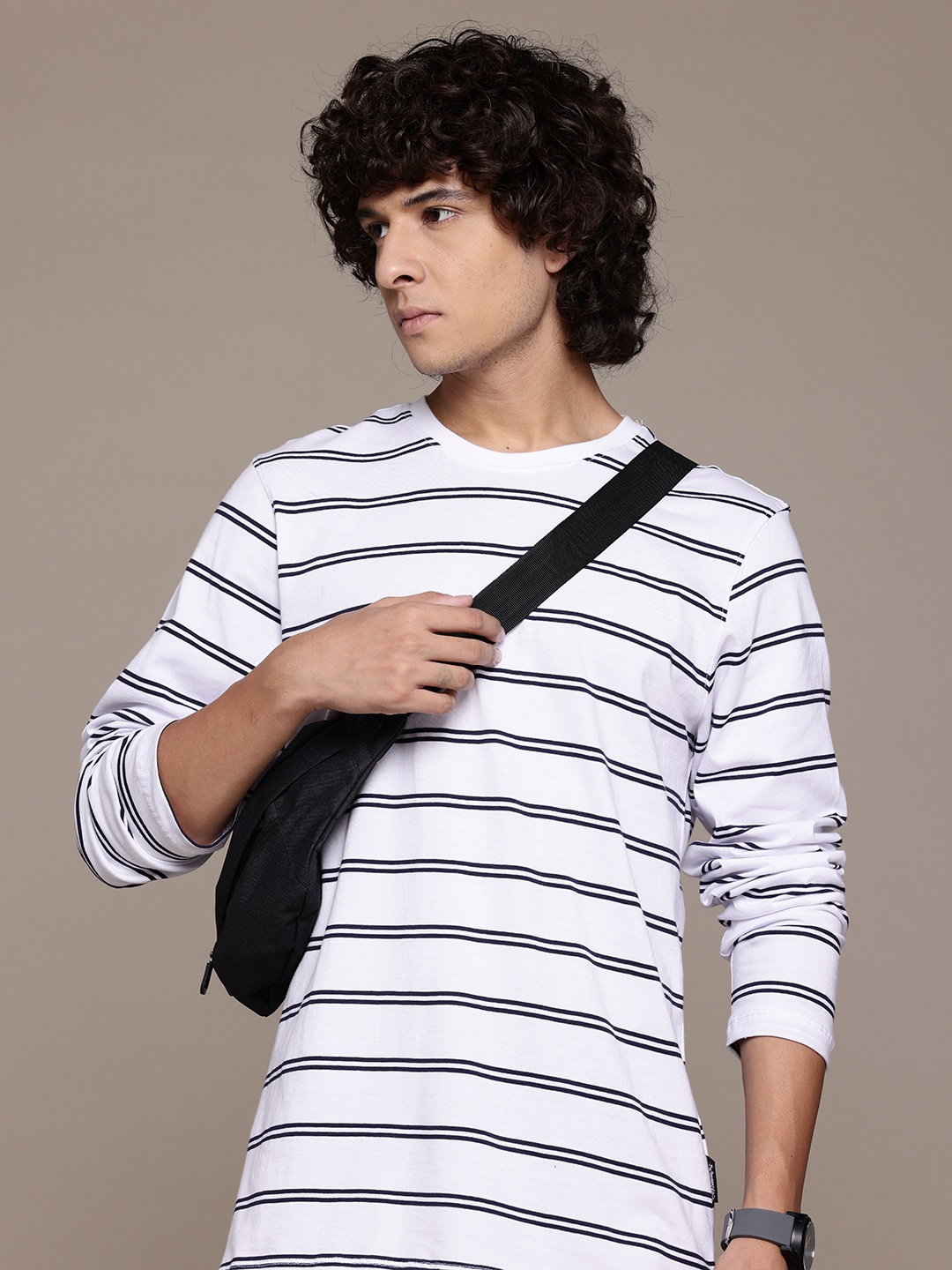 

Roadster Striped Pure Cotton T-shirt, White