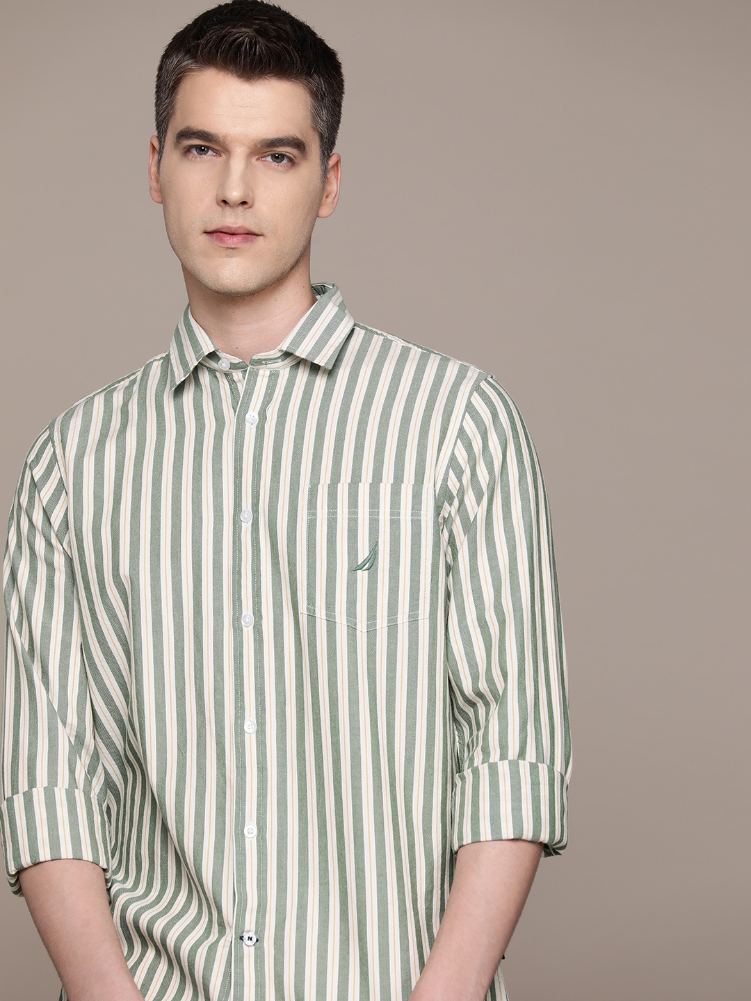 

Nautica Pure Cotton Classic Striped Casual Shirt, Green