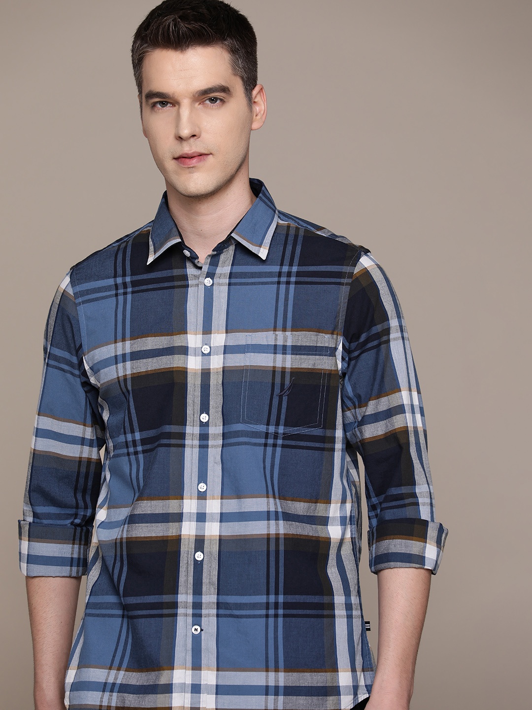 

Nautica Cotton Tartan Opaque Checked Casual Shirt, Blue
